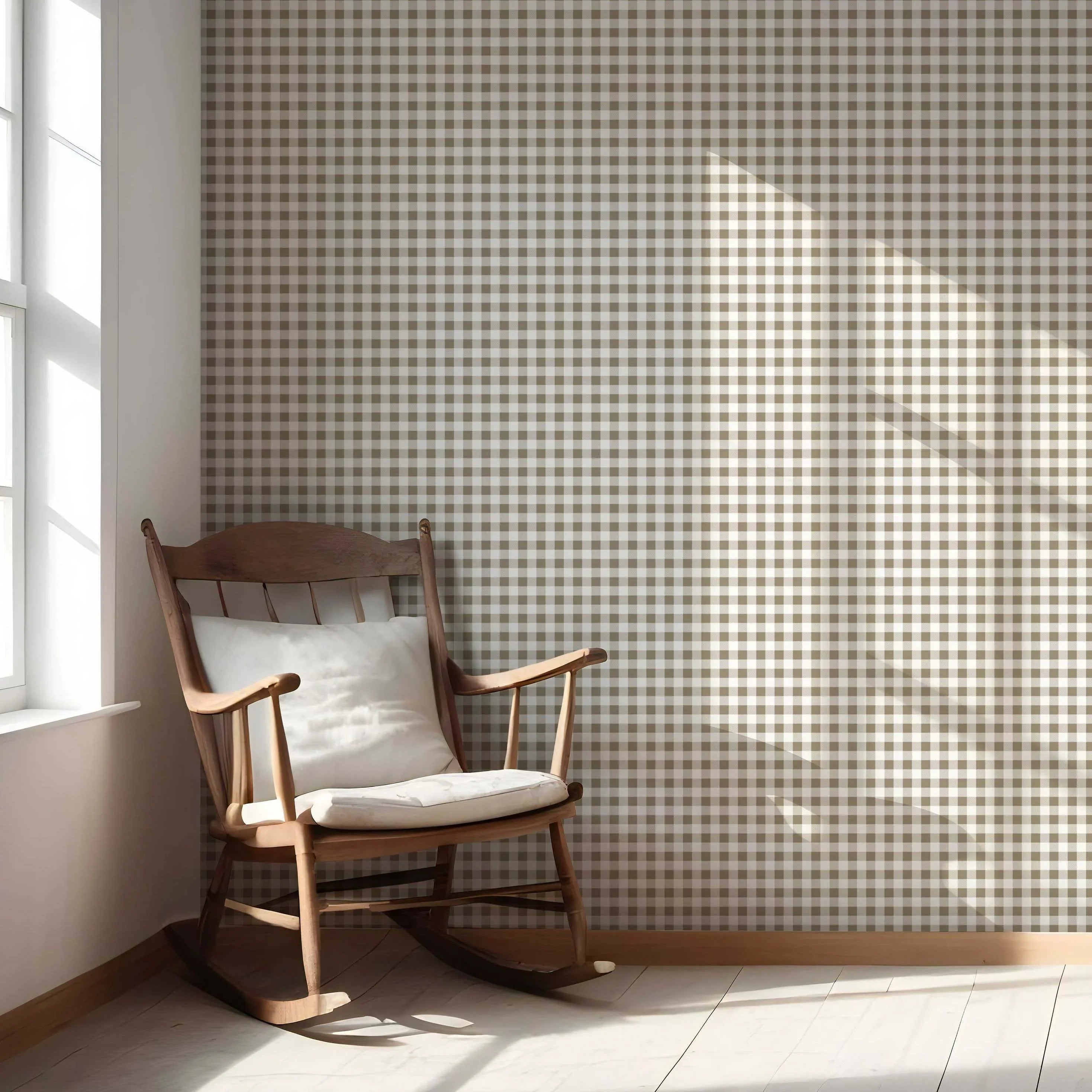 Neutral Gingham Checkered Nursery Wallpaper Sample (Brown)