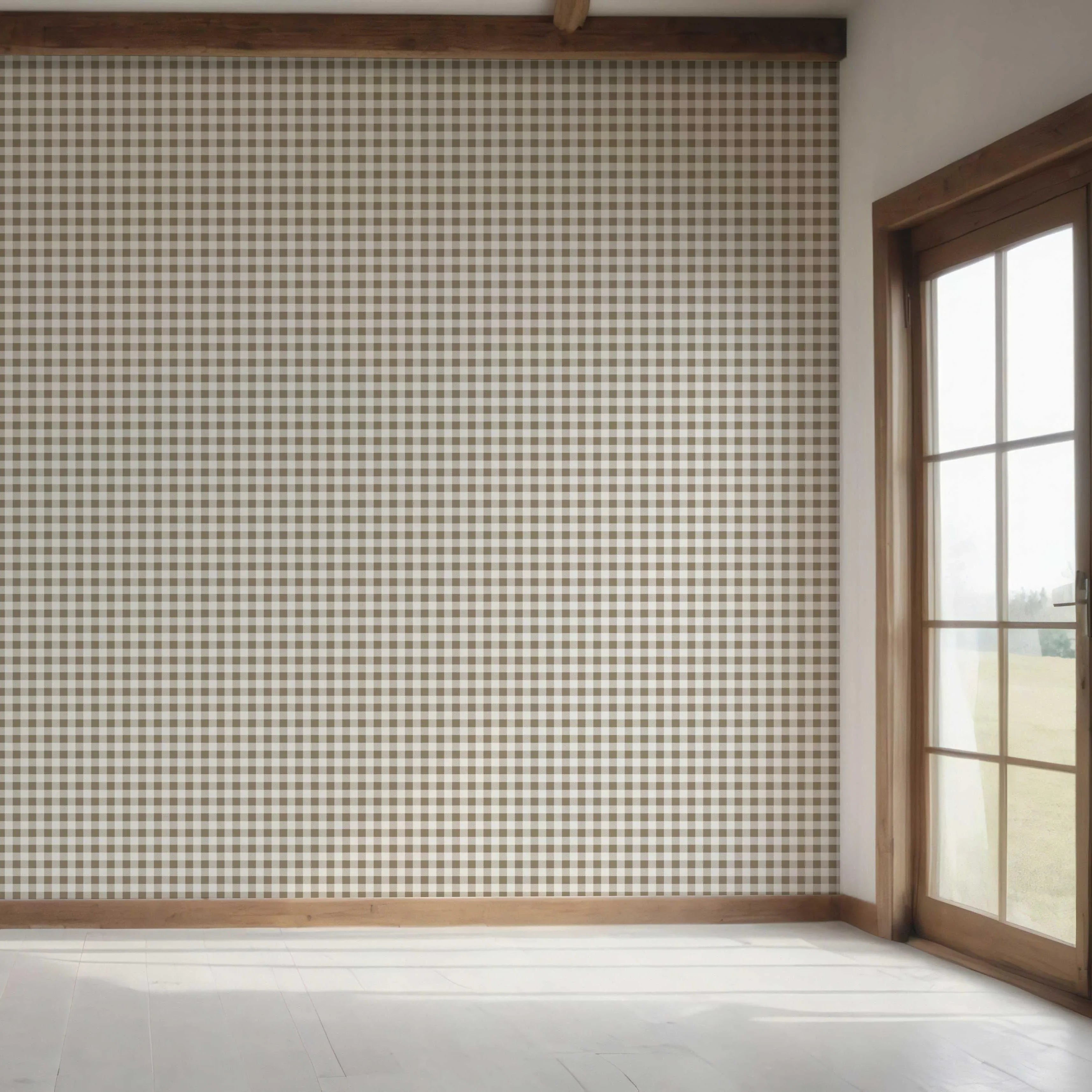 Neutral Gingham Checkered Bedroom Wallpaper Sample (Brown)