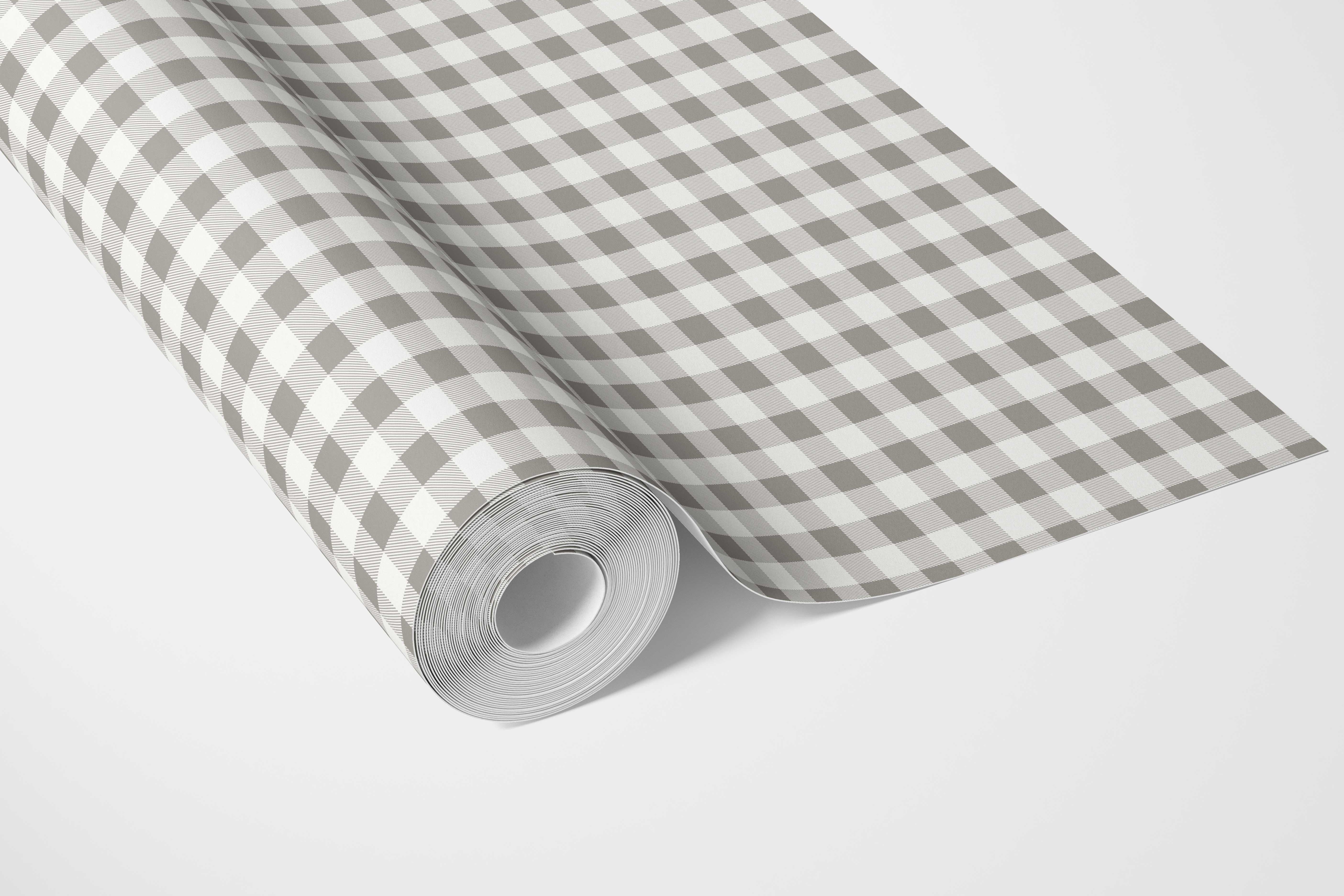 Neutral Gingham Checkered Bathroom Wallpaper Sample (Grey)