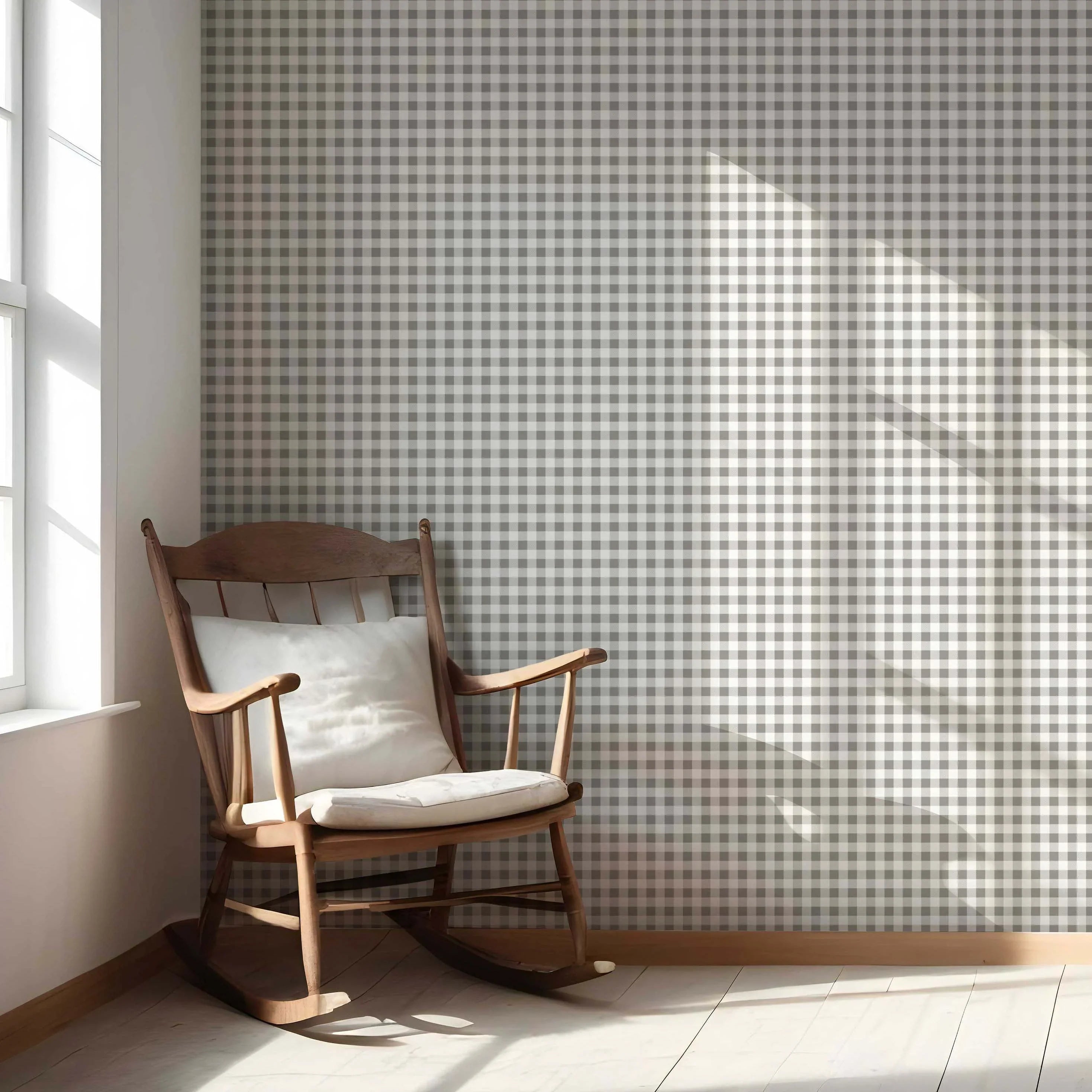 Neutral Gingham Checkered Nursery Wallpaper Sample (Grey)