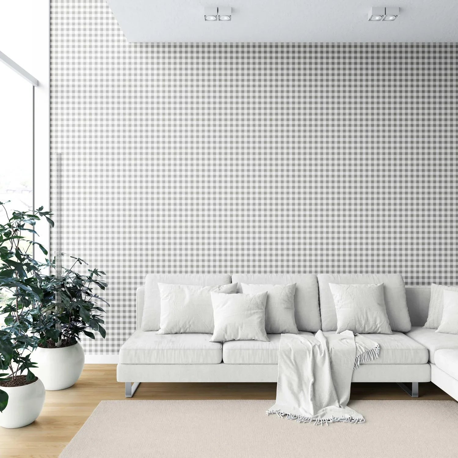 Neutral Gingham Checkered Shower Toilet Wallpaper Sample (Grey)