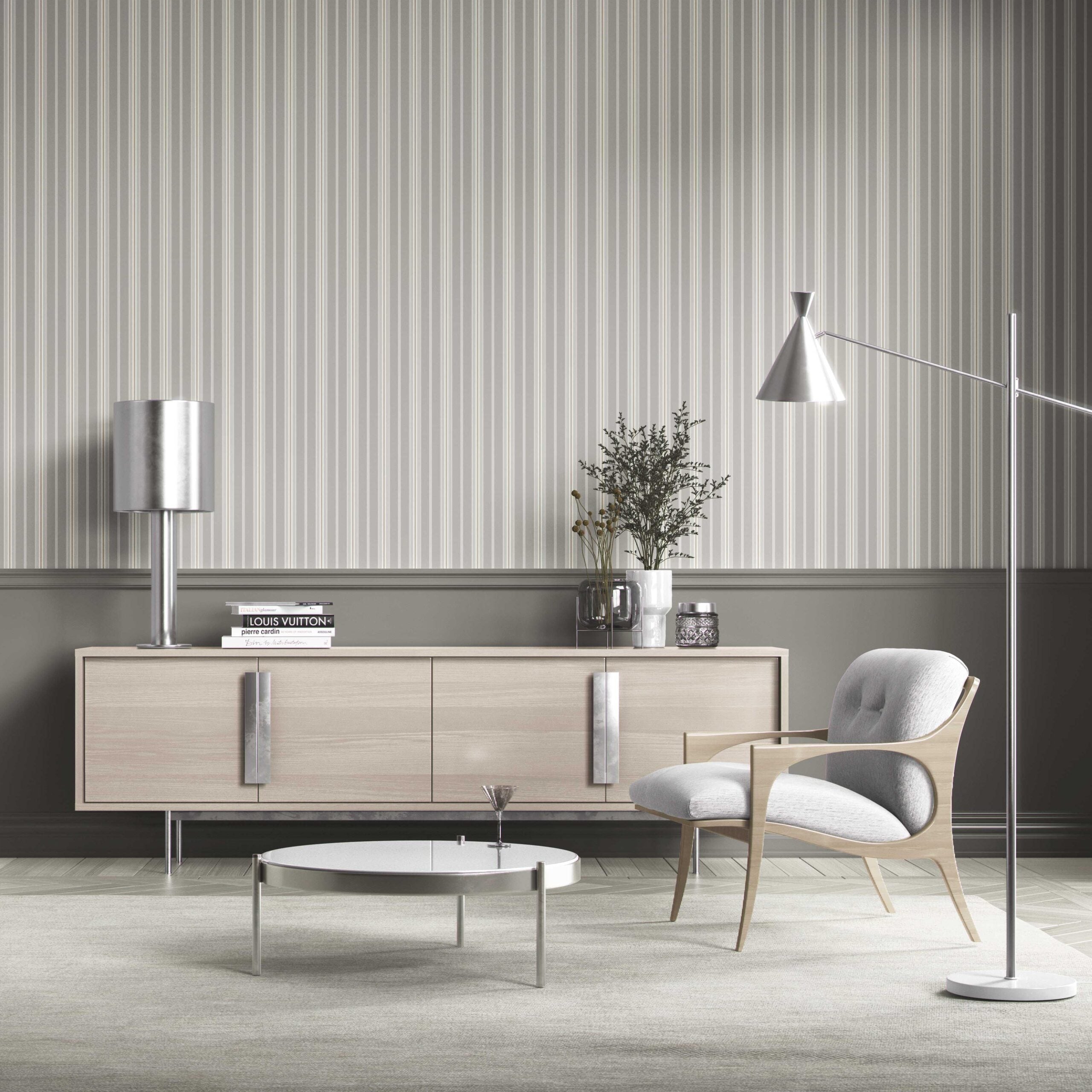 Neutral Geometric Striped Kitchen Wallpaper Sample (Grey)