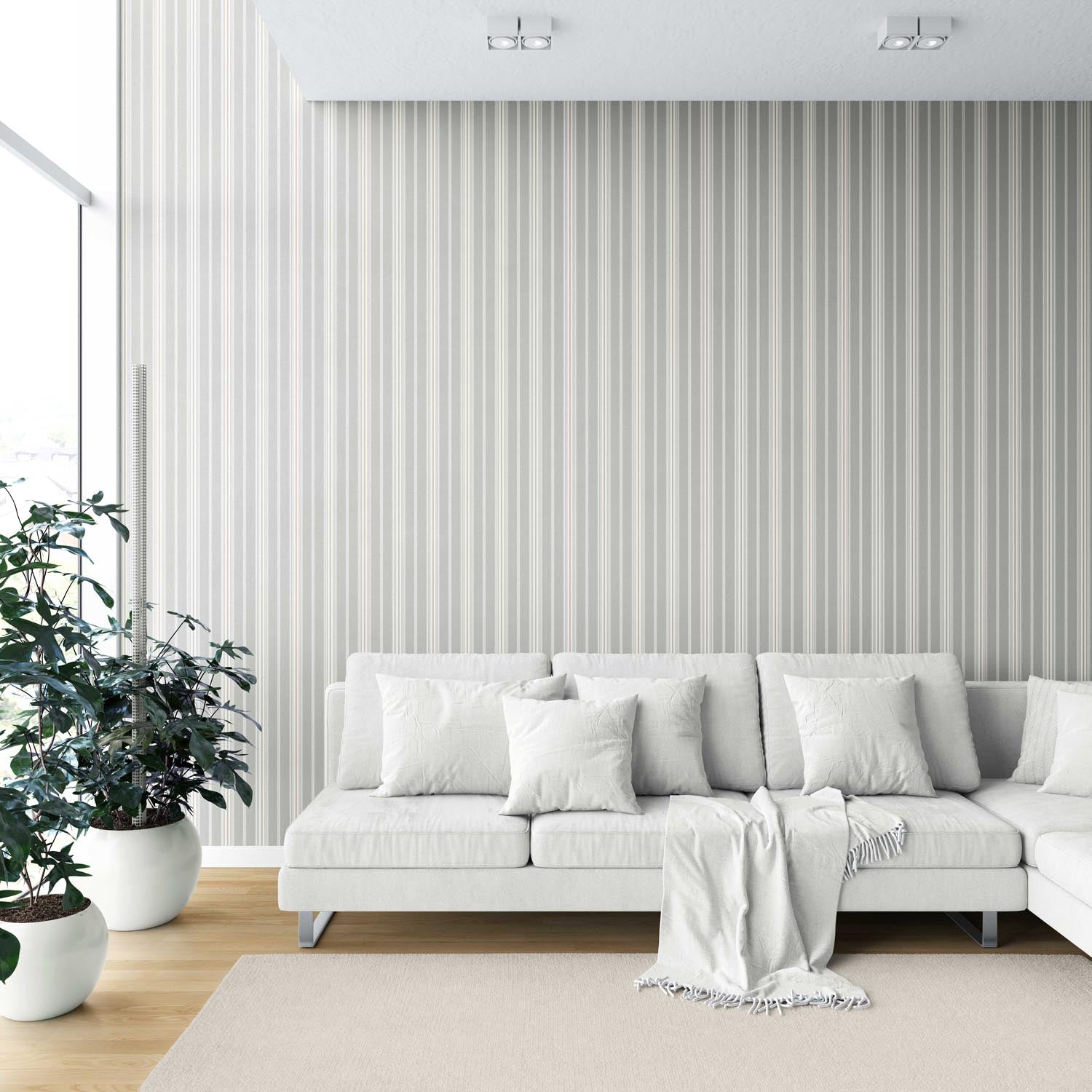 Neutral Geometric Striped Shower Toilet Wallpaper Sample (Grey)