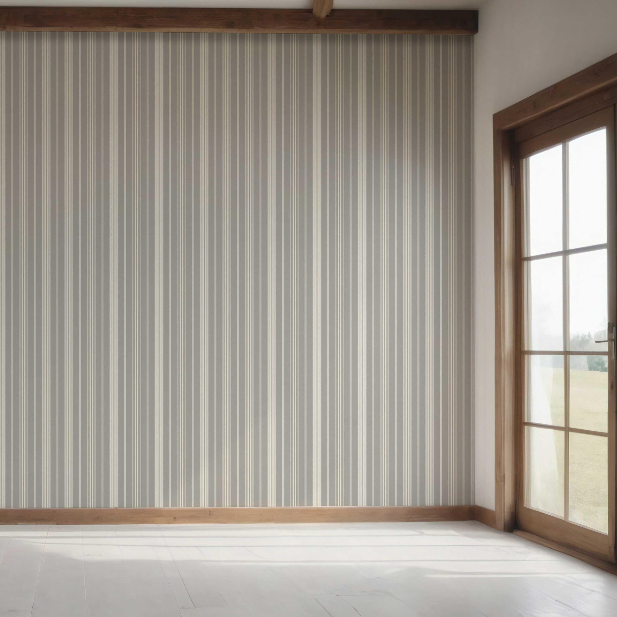 Neutral Geometric Striped Bedroom Wallpaper Sample (Grey)