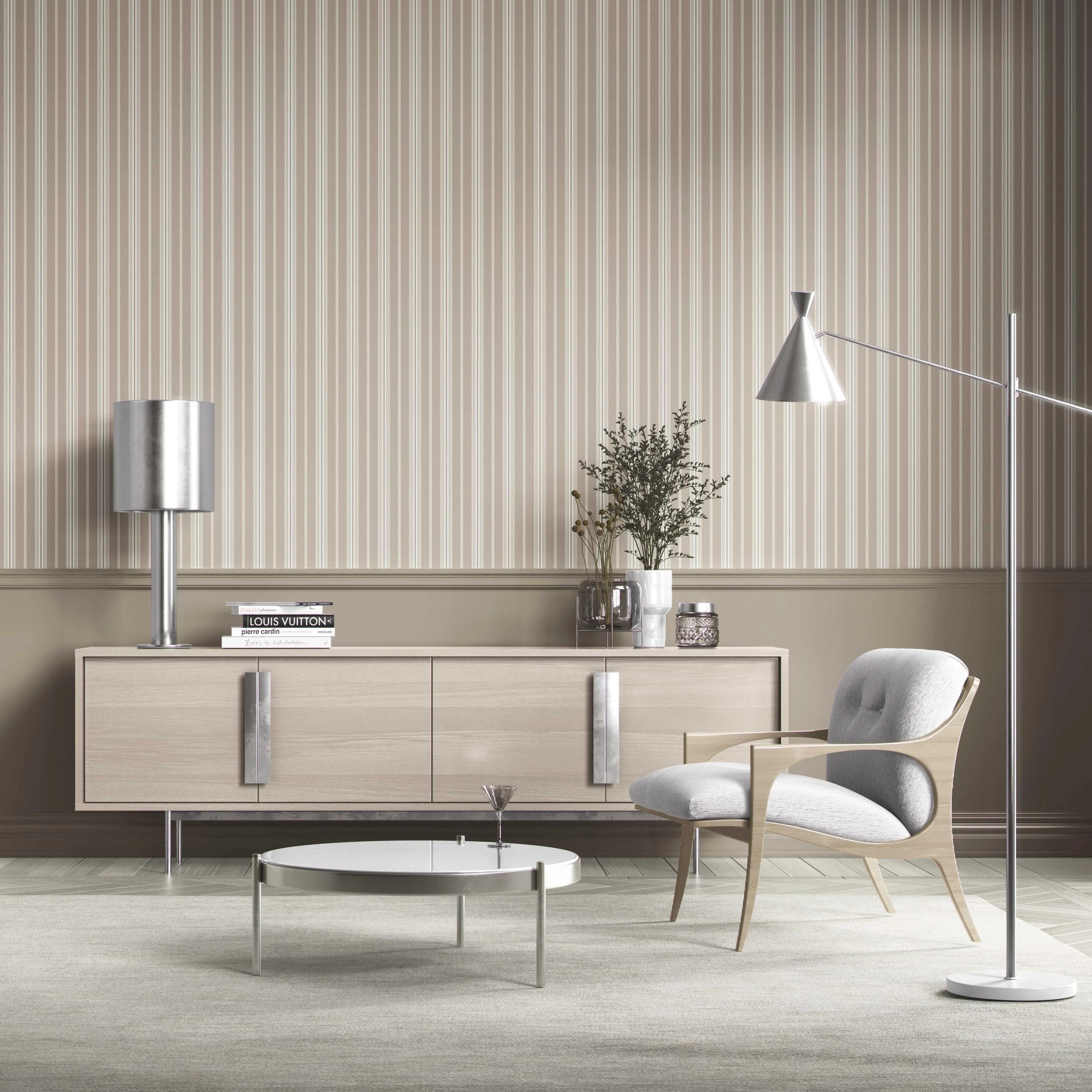 Neutral Geometric Striped Kitchen Wallpaper Sample (Brown/ Beige/ Warm Grey)