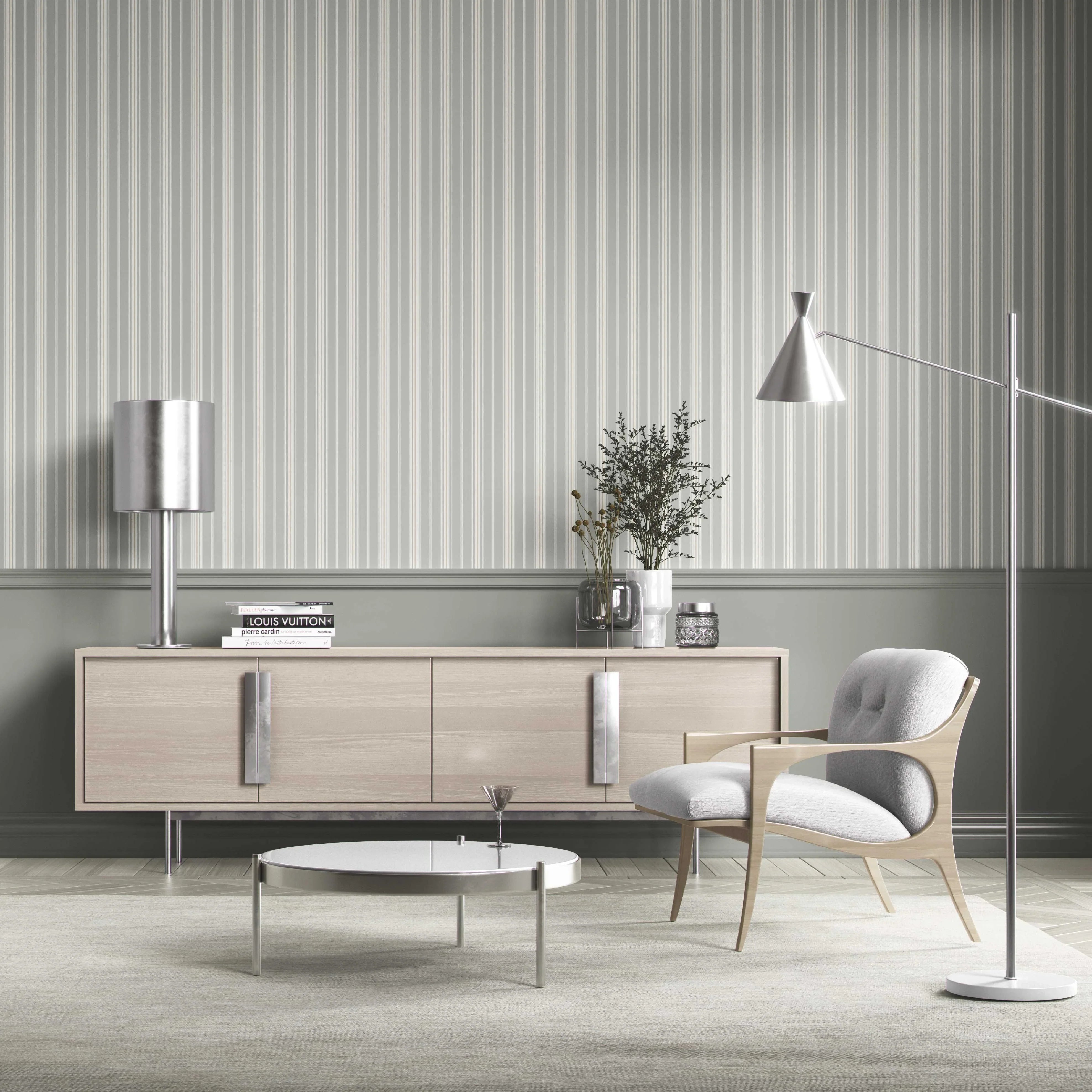 Neutral Geometric Striped Kitchen Wallpaper Sample (Grey)