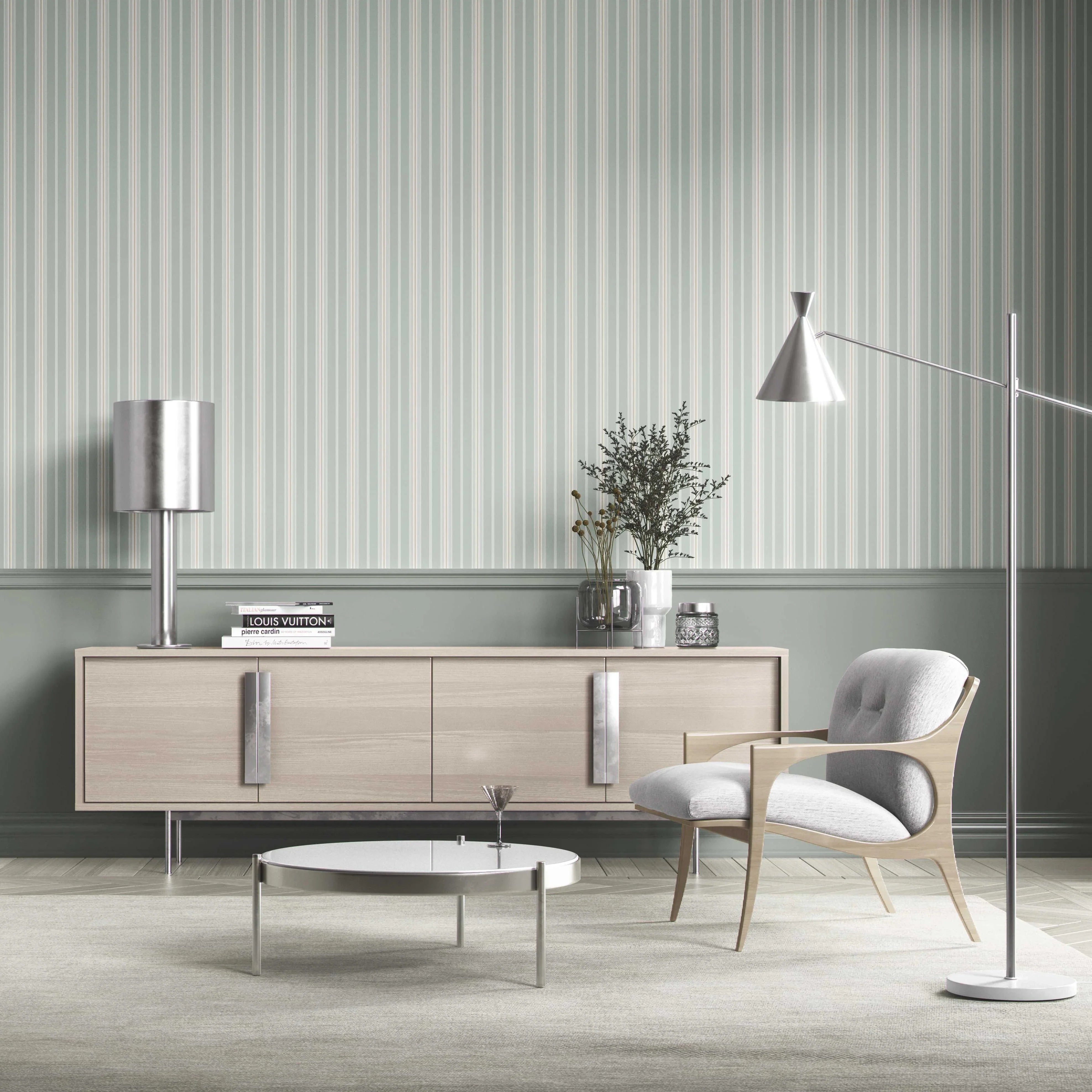 Neutral Geometric Striped Kitchen Wallpaper (Duck Egg Blue)