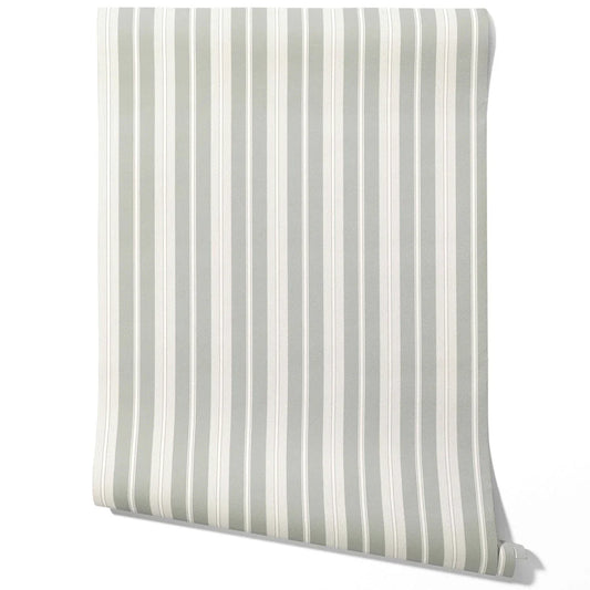 Neutral Geometric Striped Traditional Wallpaper Sample (Sage Gray)