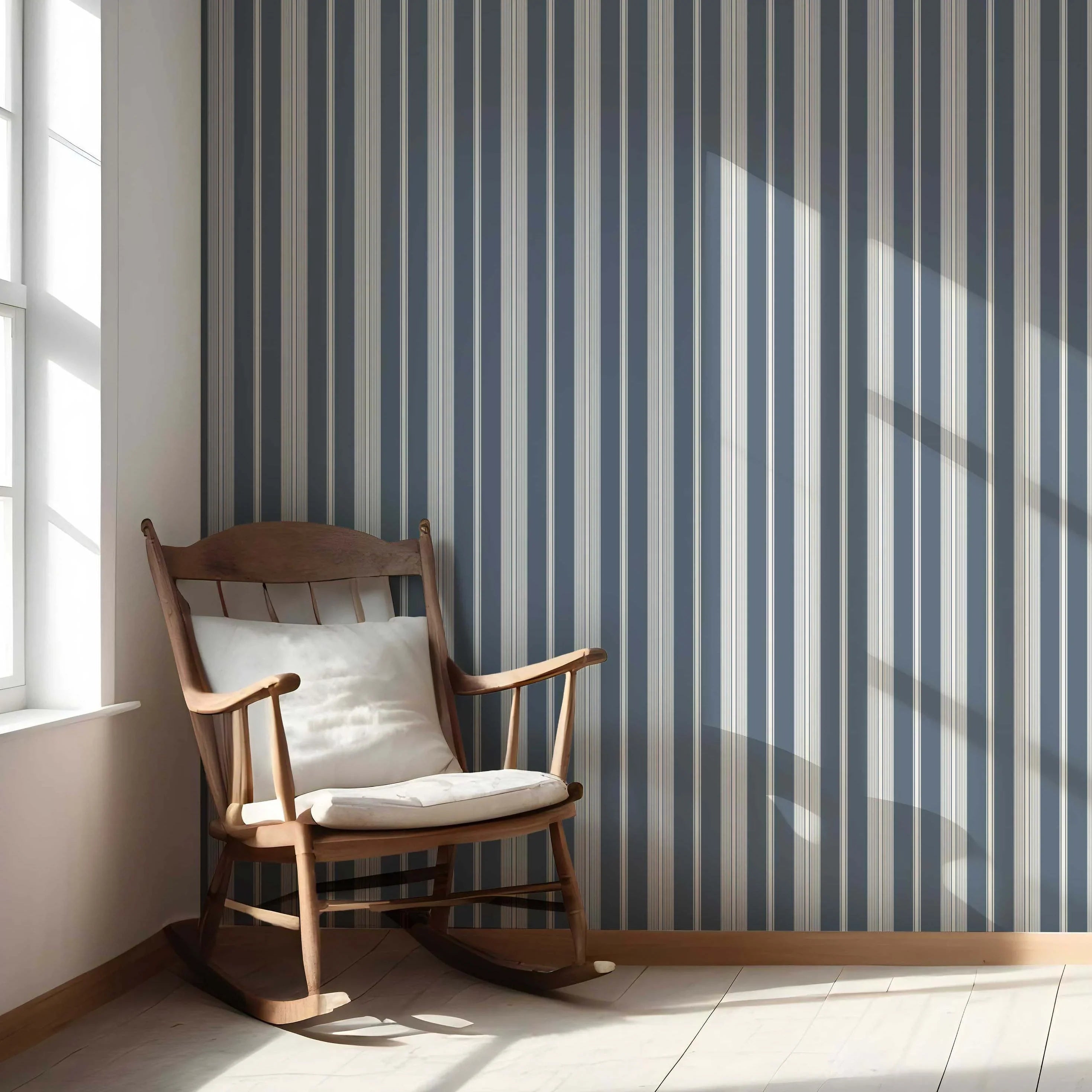 Geometric Striped Living Room Wallpaper Sample (Slate Grey/ Blue)