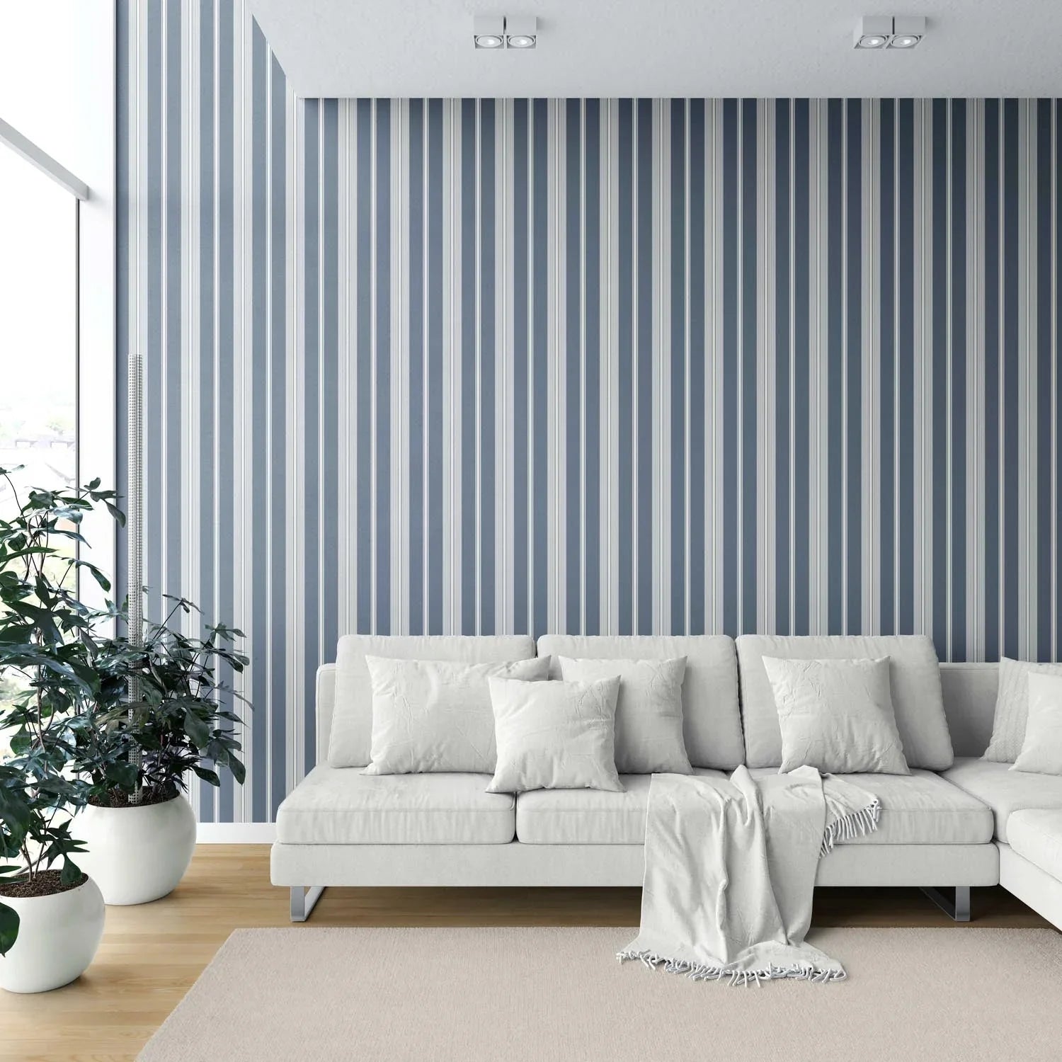 Geometric Striped Shower Toilet Wallpaper Sample (Slate Grey/ Blue)