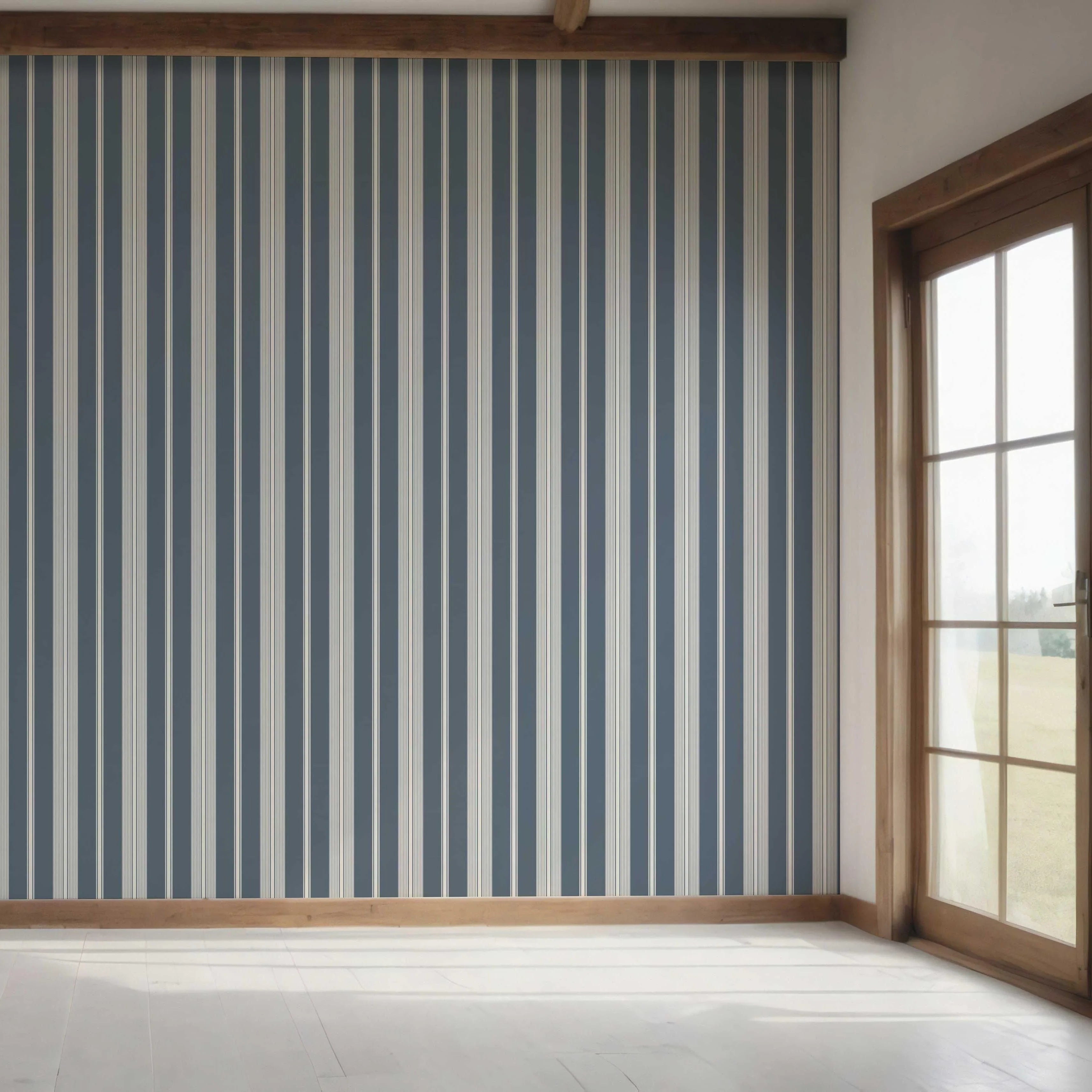 Geometric Striped Bedroom Wallpaper Sample (Slate Grey/ Blue)
