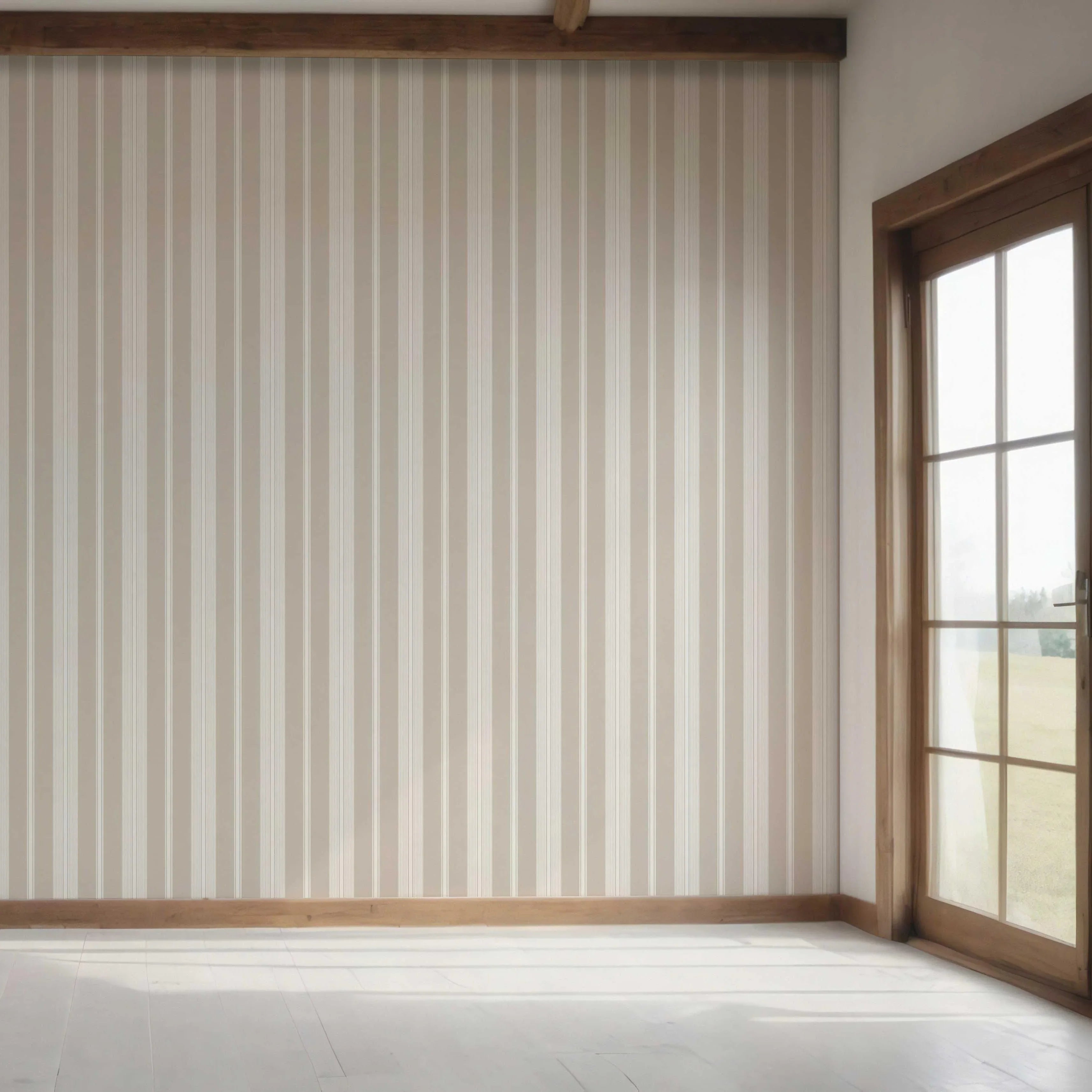 Neutral Geometric Striped Bedroom Wallpaper Sample (Soft Taupe/ Beige/ Grey)