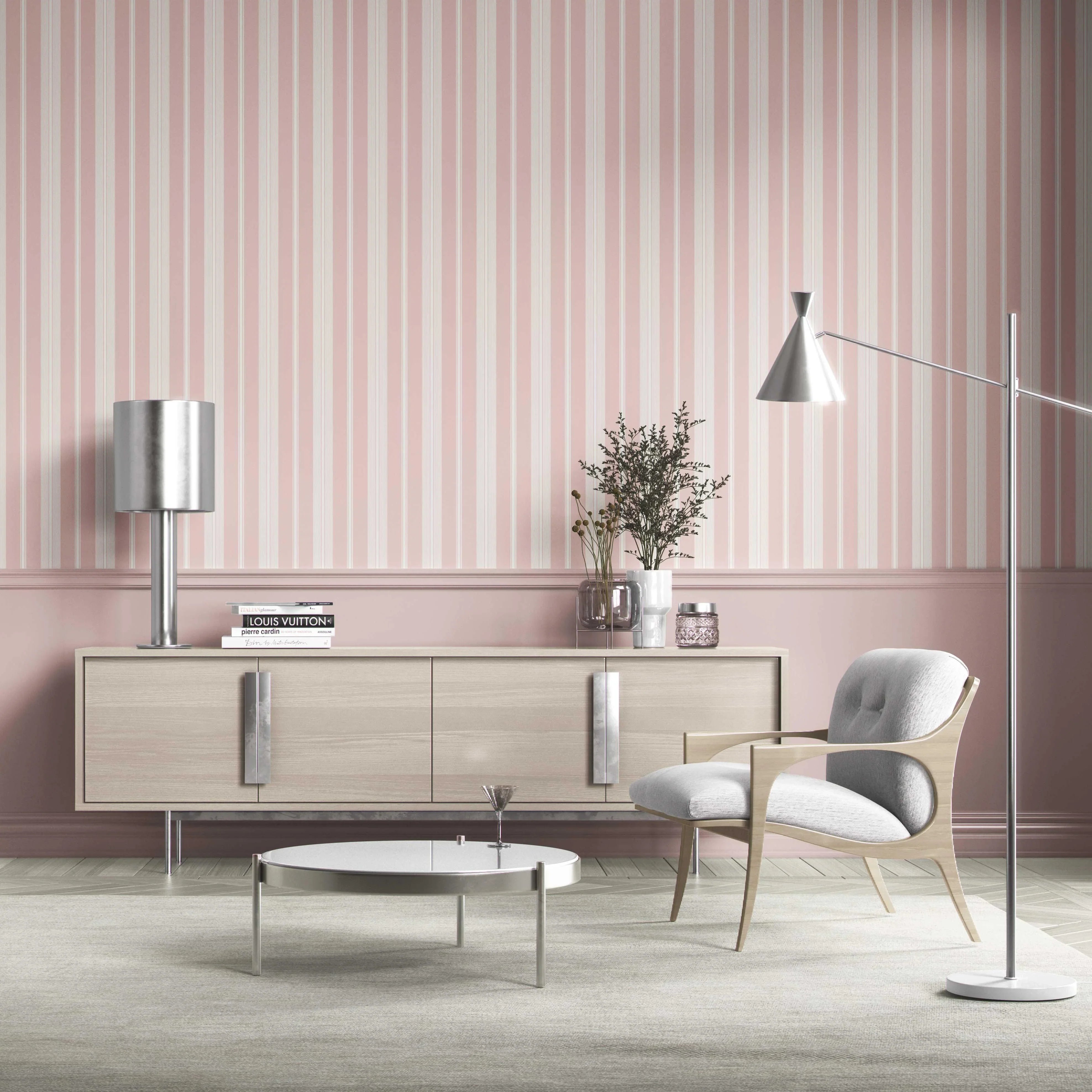 Geometric Striped Shower Toilet Wallpaper Sample (Blush Pink)