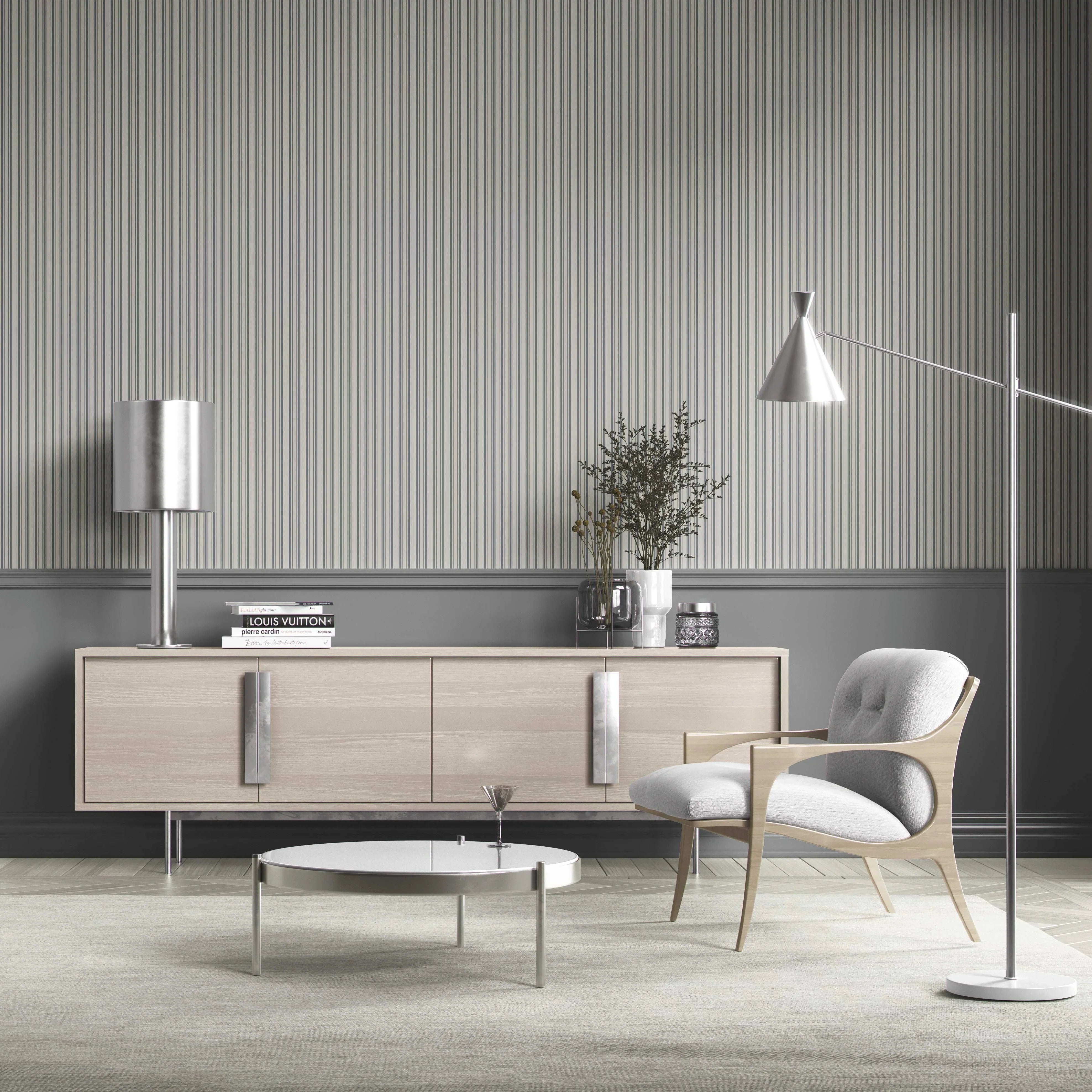 Neutral Geometric Striped Bathroom Wallpaper Sample (Slate Grey)
