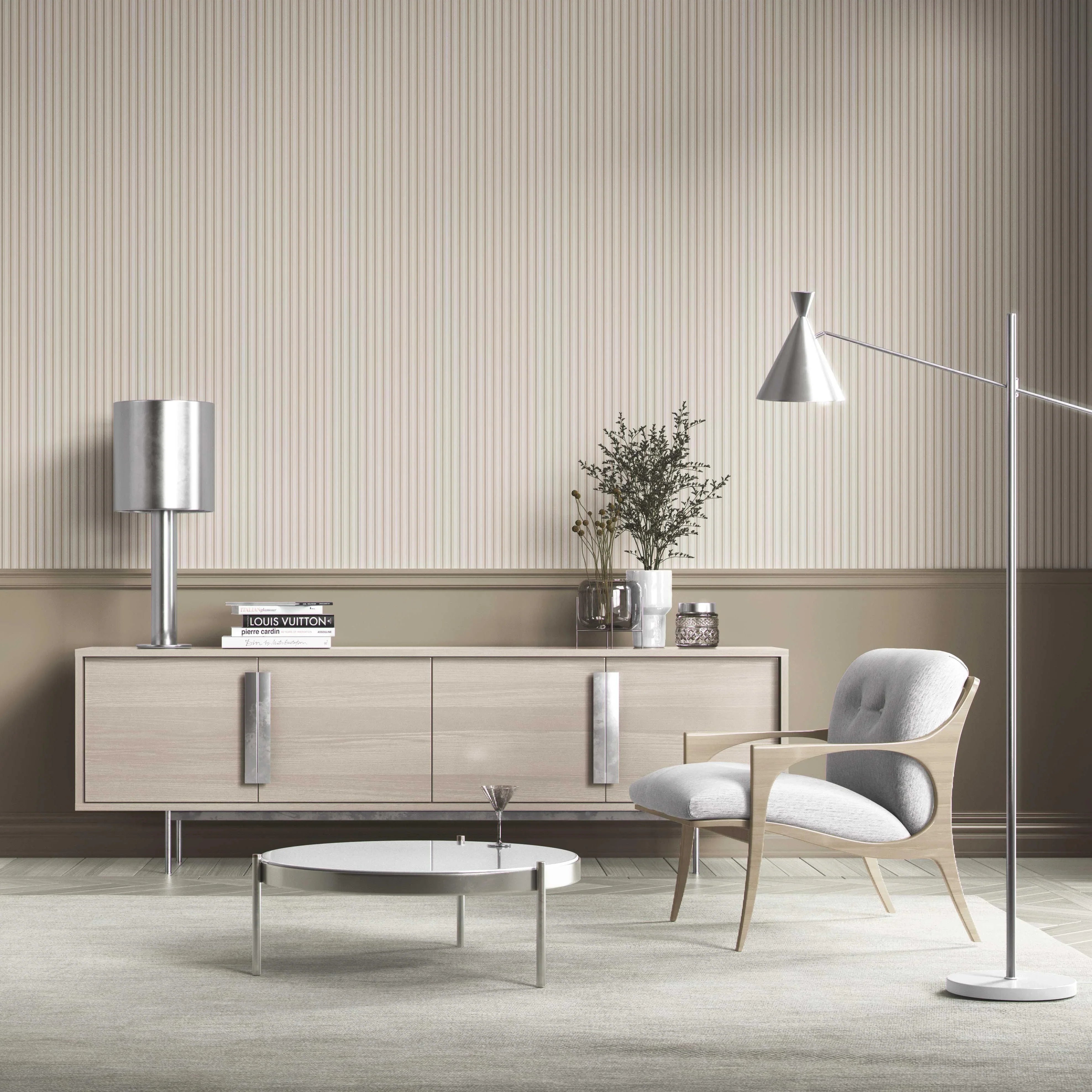 Neutral Geometric Striped Bathroom Wallpaper (Beige/ Brown/ Warm Grey)