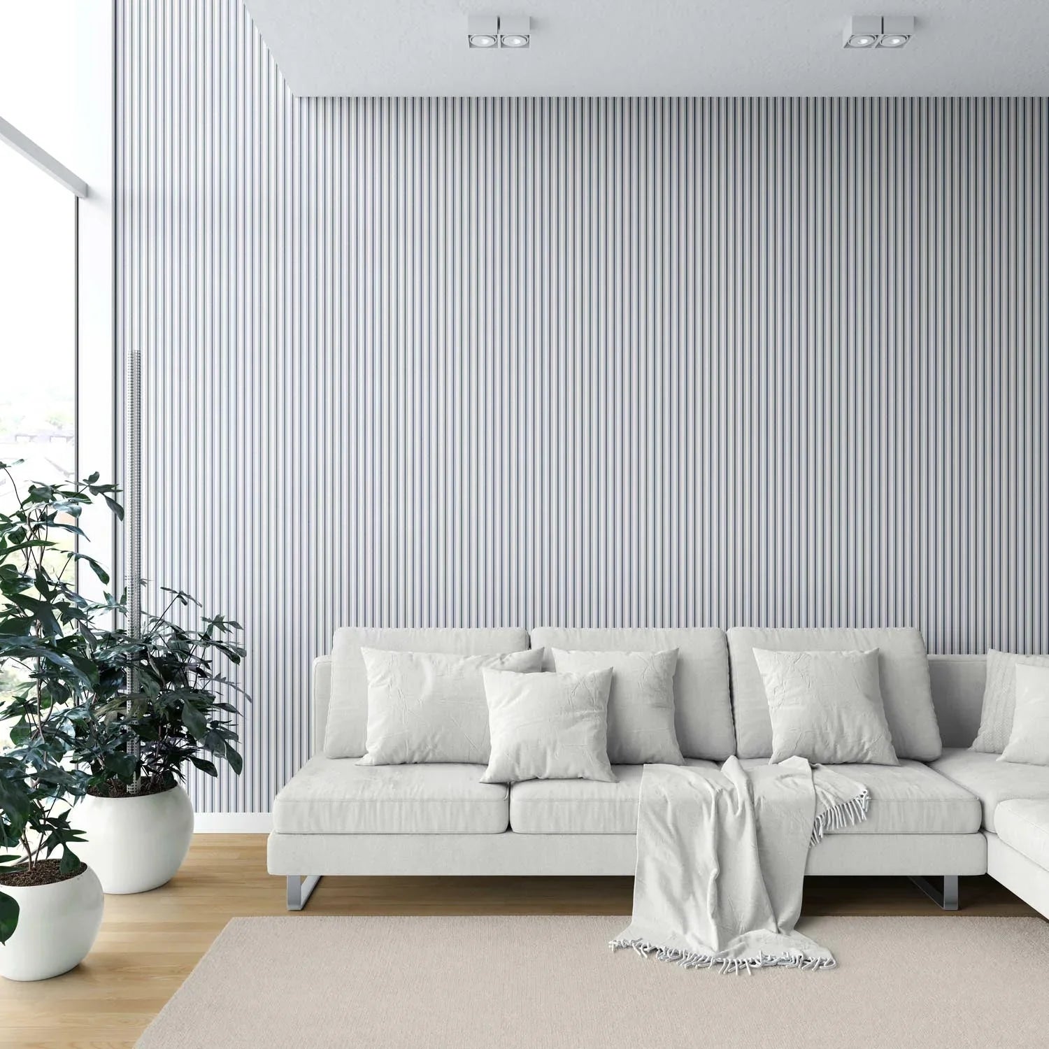 Geometric Striped Shower Toilet Wallpaper Sample (Navy Blue)