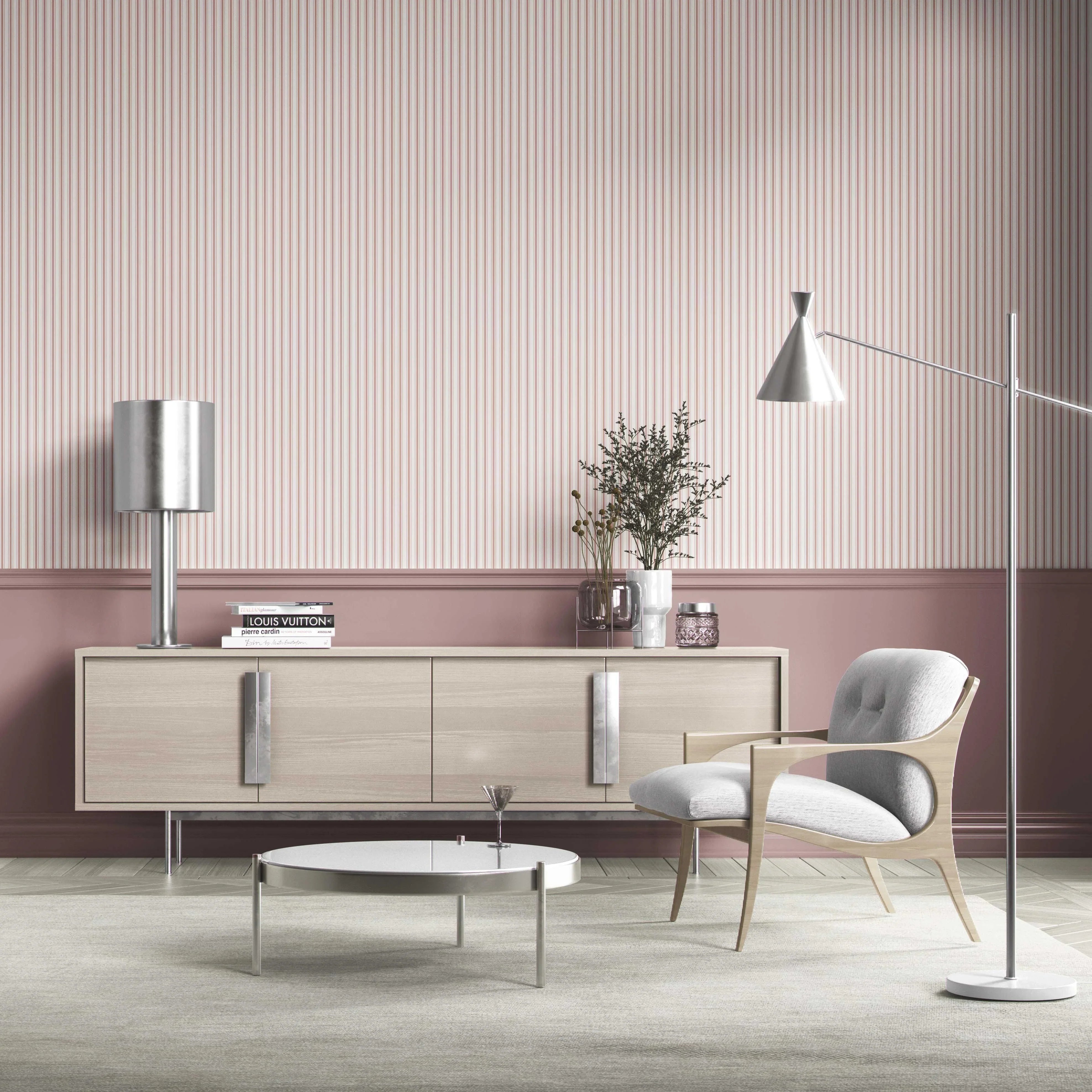 Geometric Striped Bathroom Wallpaper Sample (Pastel Pink)