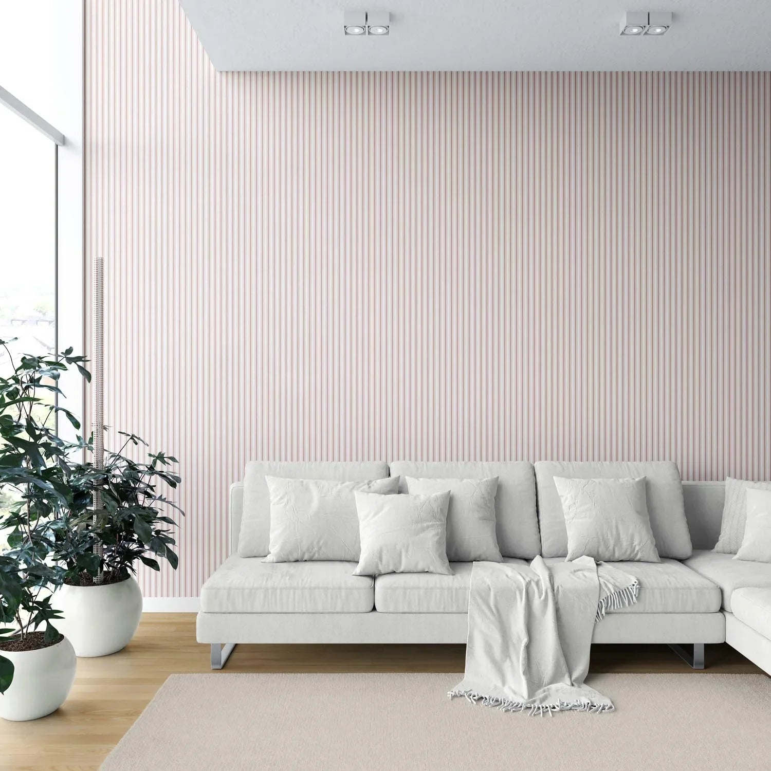 Geometric Striped Shower Toilet Wallpaper Sample (Pastel Pink)