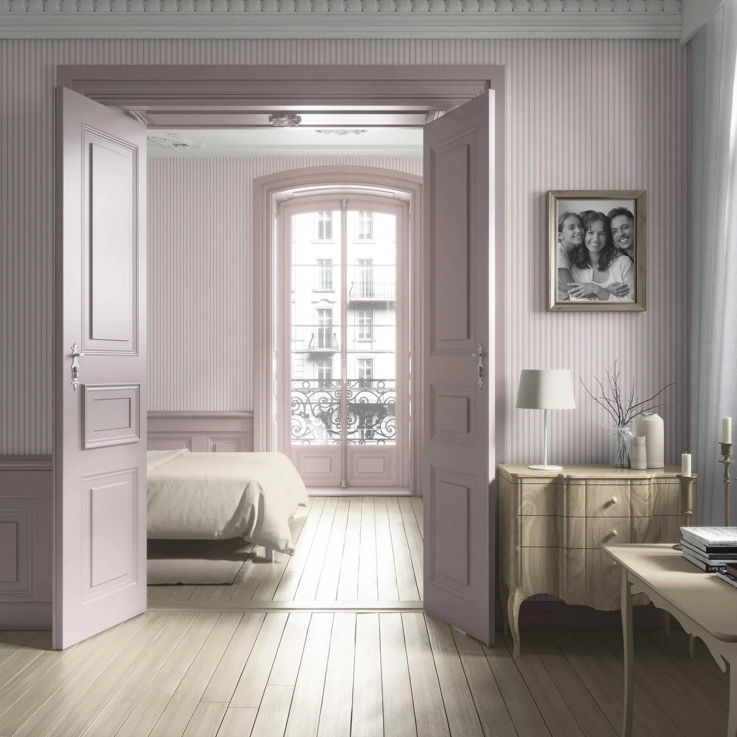 Geometric Striped Living Room Wallpaper Sample (Blush Pink)