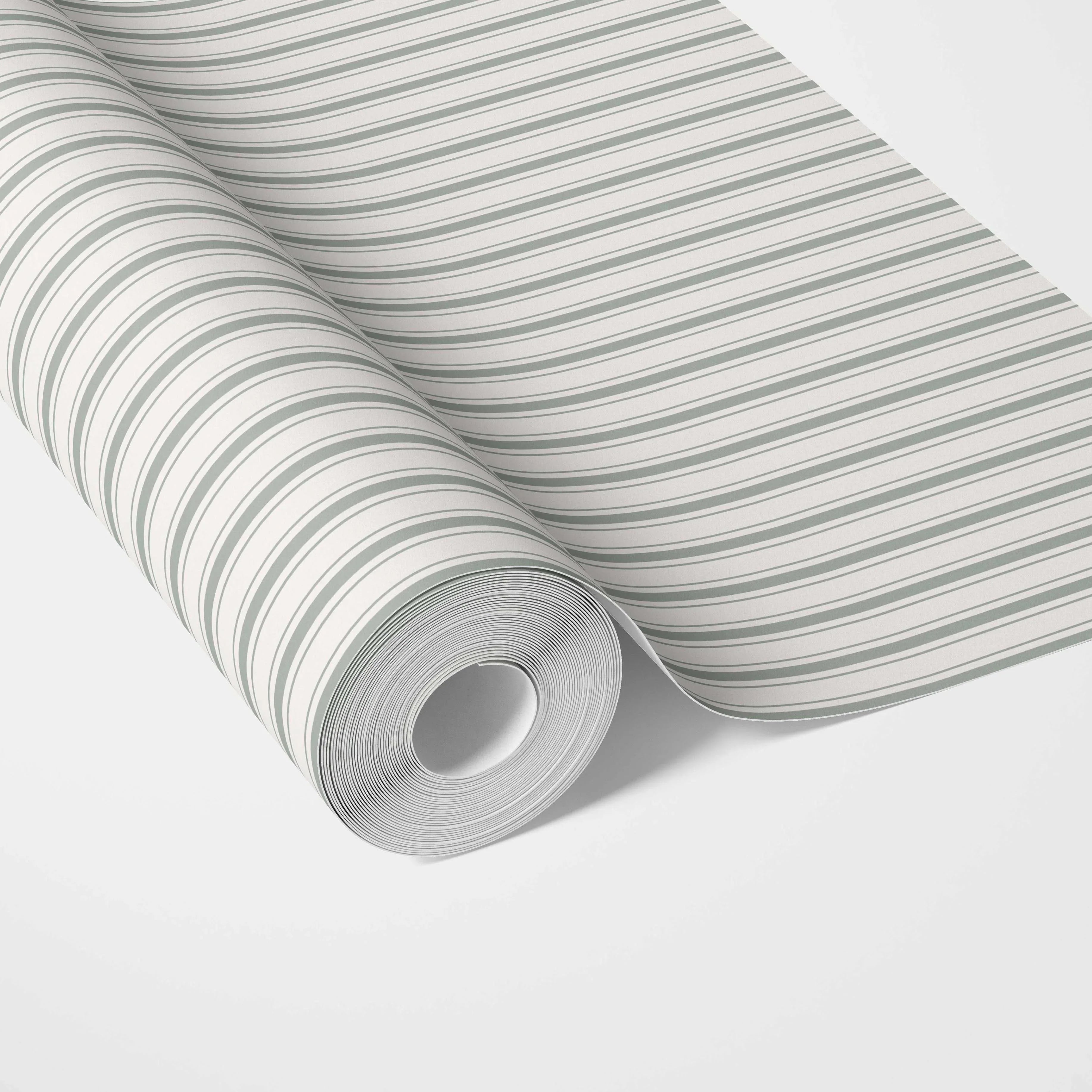Neutral Geometric Striped Traditional Wallpaper Sample (Green-Grey)