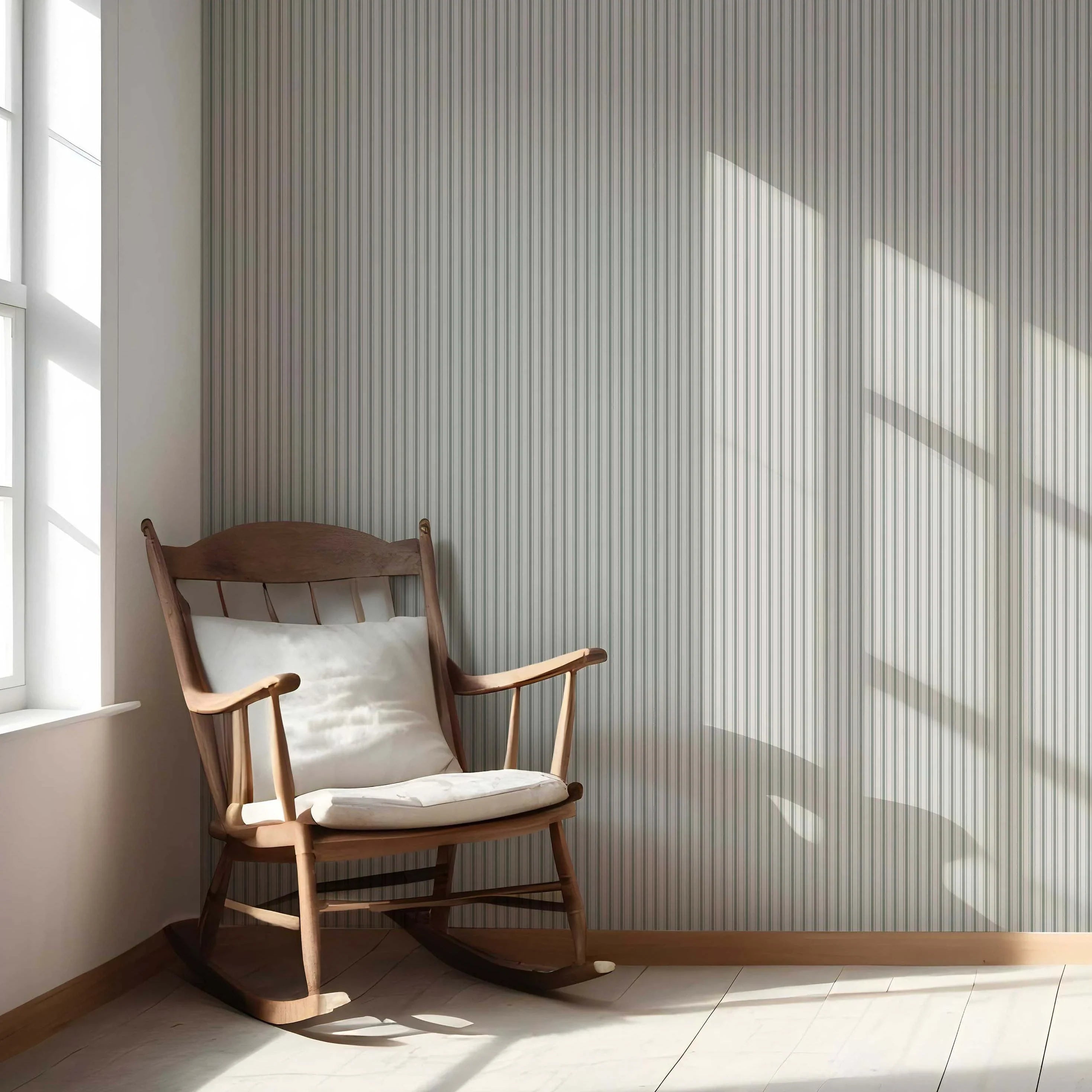 Neutral Geometric Striped Nursery Wallpaper Sample (Green-Grey)