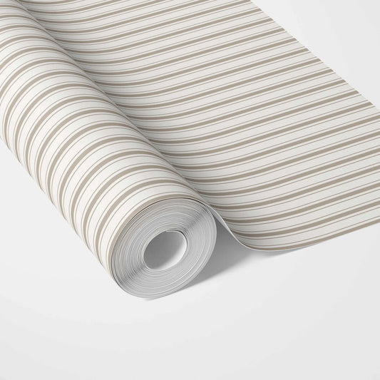 Neutral Geometric Striped Traditional Wallpaper Sample (Greige/ Beige/ Warm Gray)