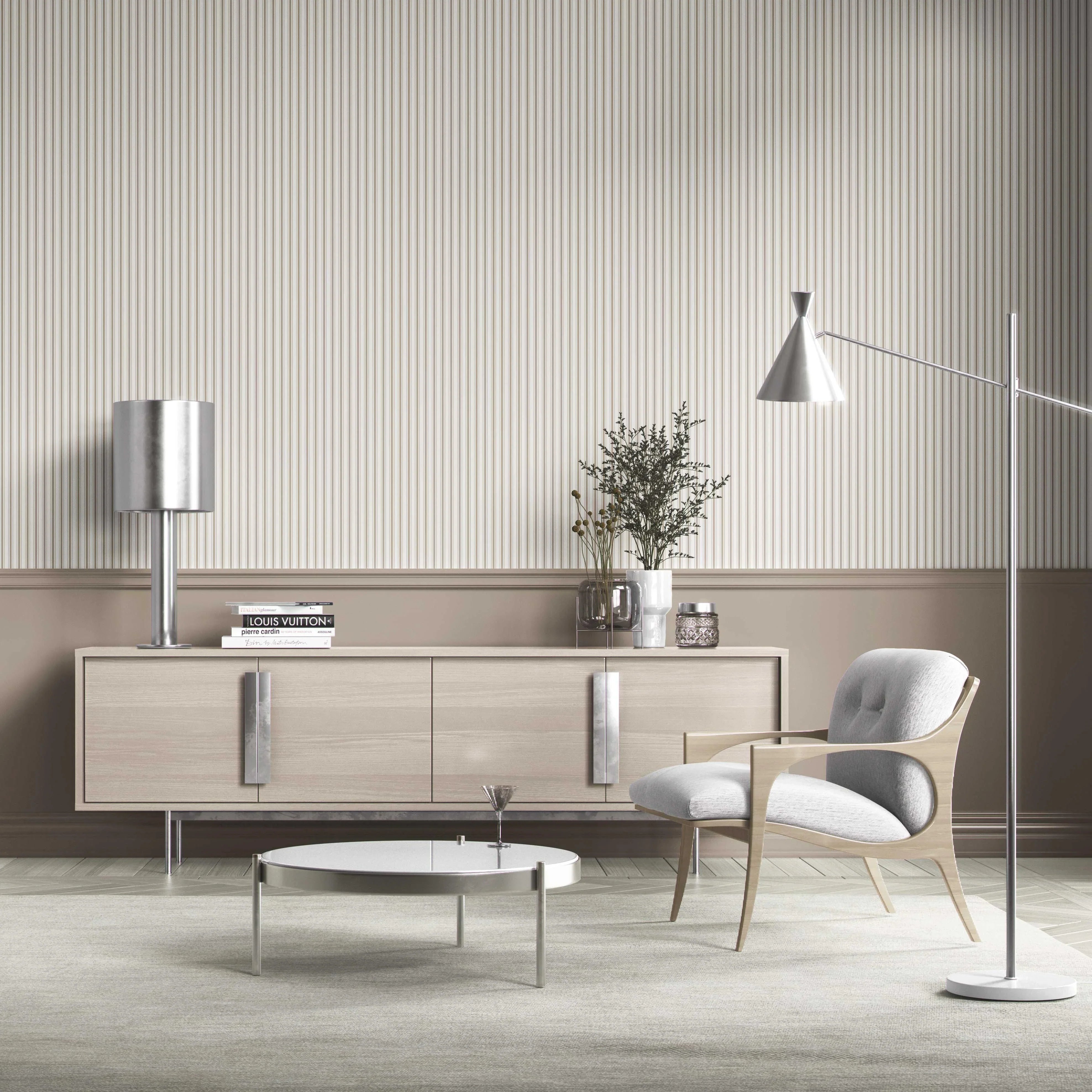 Neutral Geometric Striped Bathroom Wallpaper Sample (Greige/ Beige/ Warm Grey)