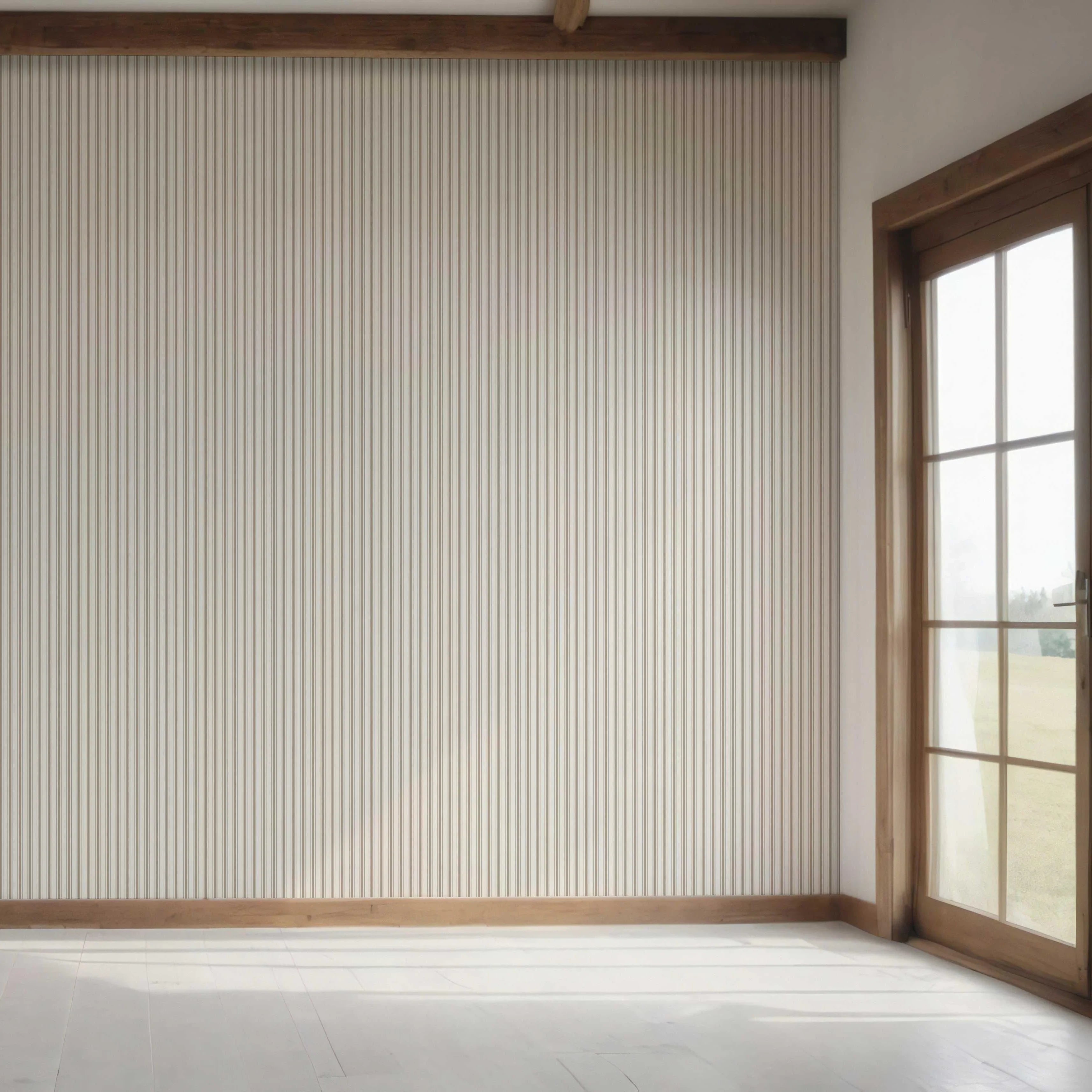 Neutral Geometric Striped Bedroom Wallpaper Sample (Greige/ Beige/ Warm Grey)