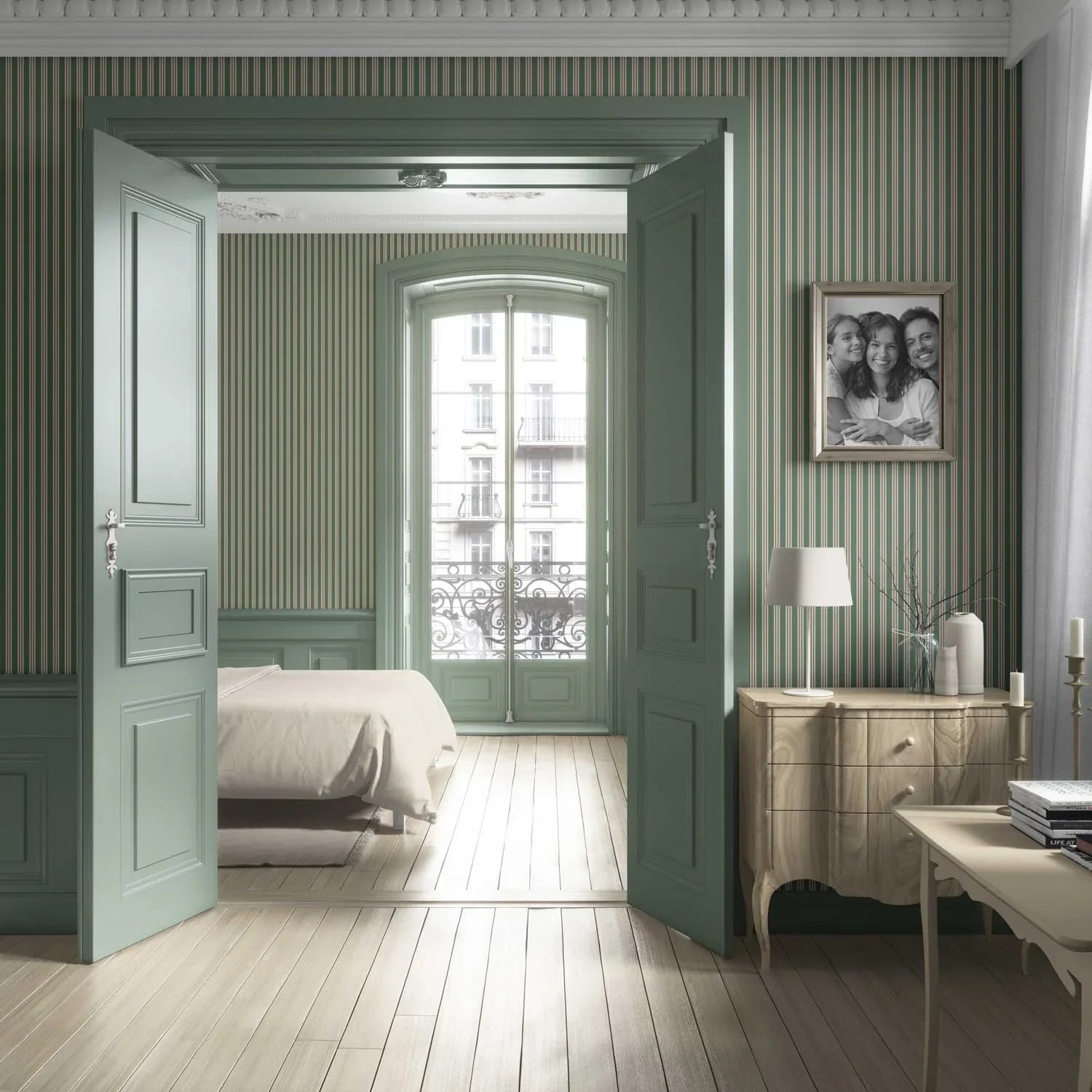 Geometric Striped Living Room Wallpaper Sample (Leaf Green)