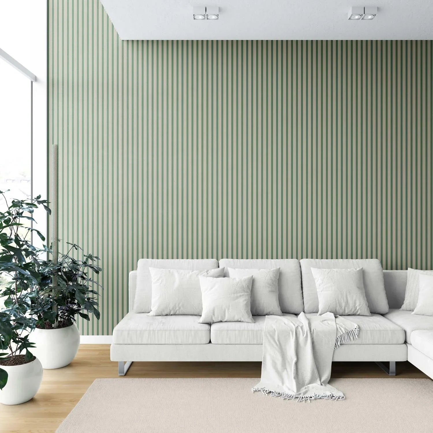 Geometric Striped Shower Toilet Wallpaper Sample (Leaf Green)