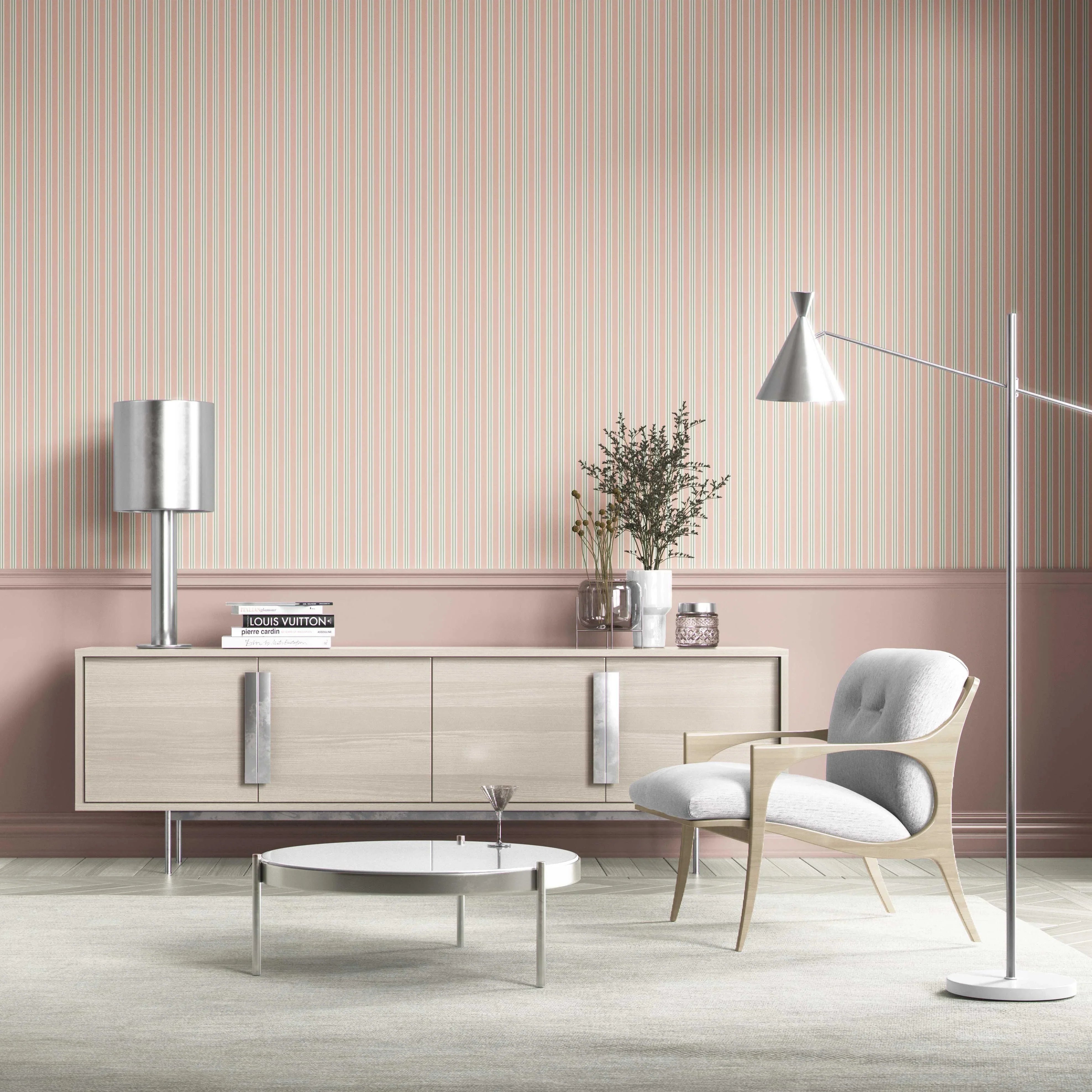 Geometric Striped Bathroom Wallpaper Sample (Soft Pastel Pink)