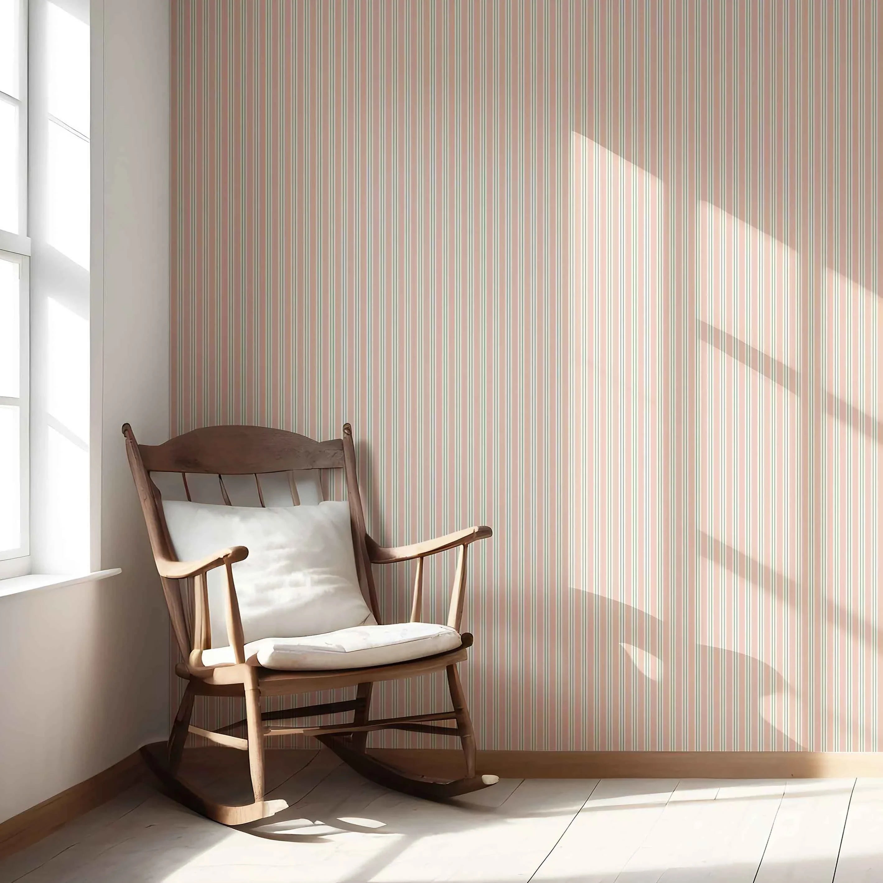 Geometric Striped Nursery Wallpaper Sample (Soft Pastel Pink)