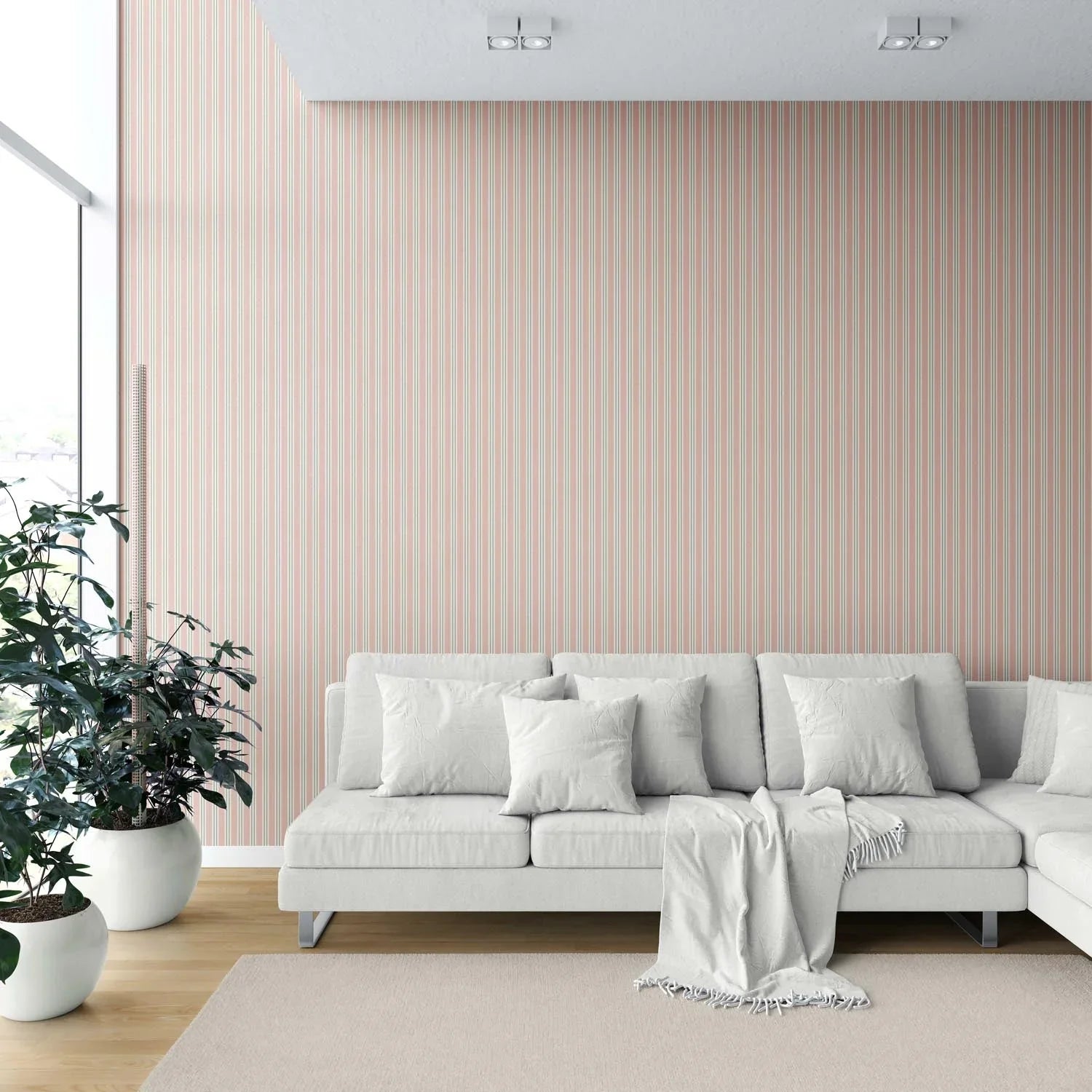 Geometric Striped Shower Toilet Wallpaper Sample (Soft Pastel Pink)