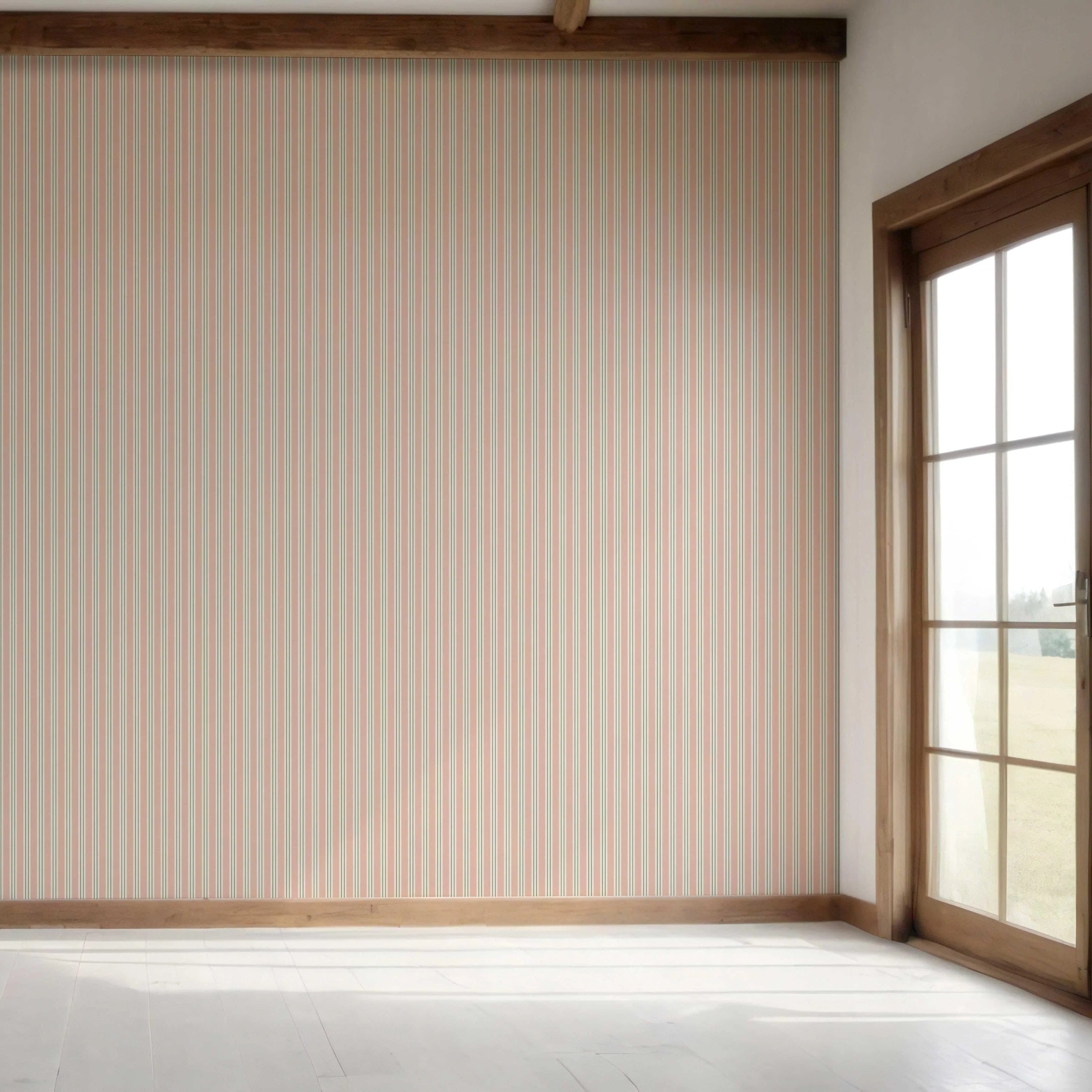 Geometric Striped Bedroom Wallpaper Sample (Soft Pastel Pink)
