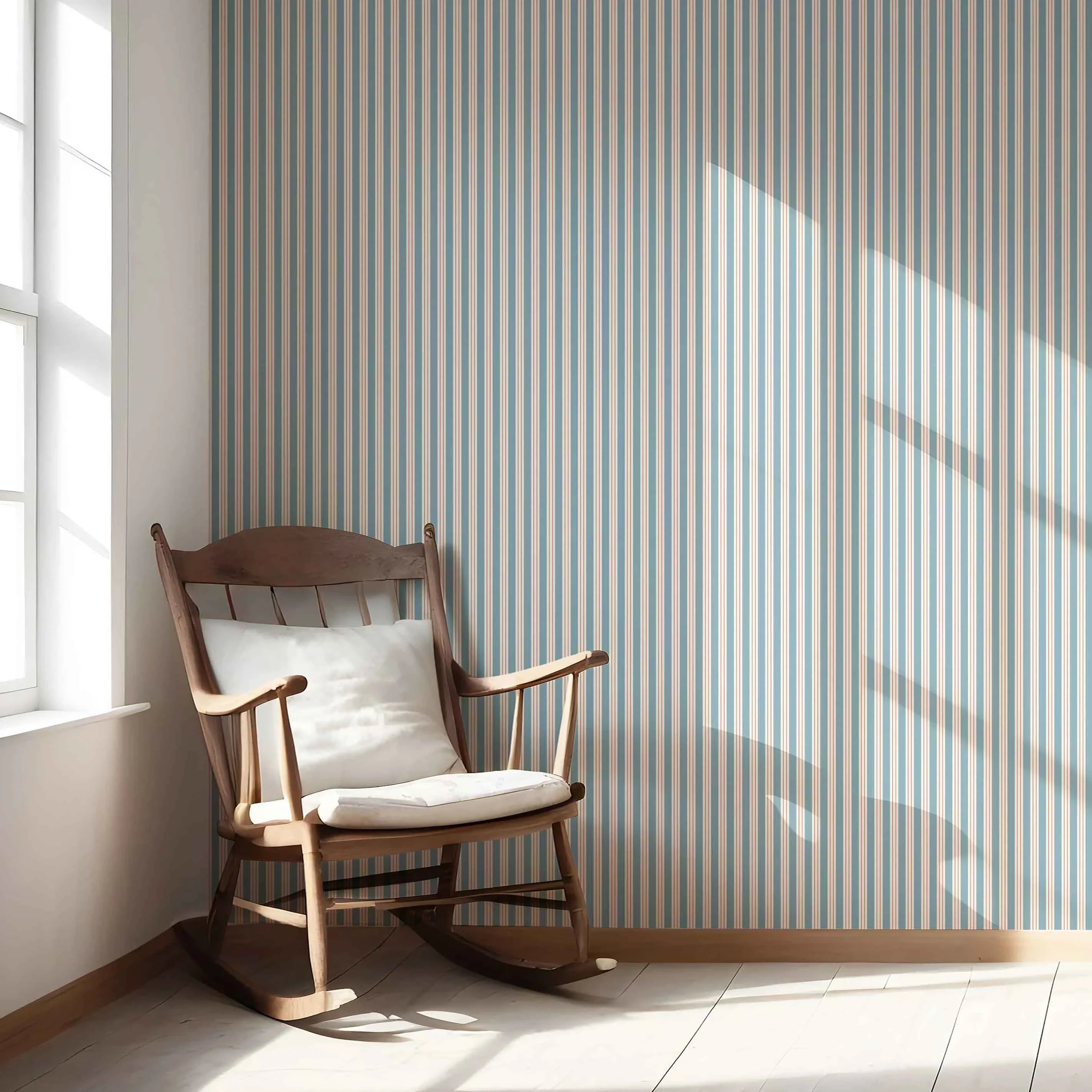Geometric Striped Nursery Wallpaper Sample (Blue)