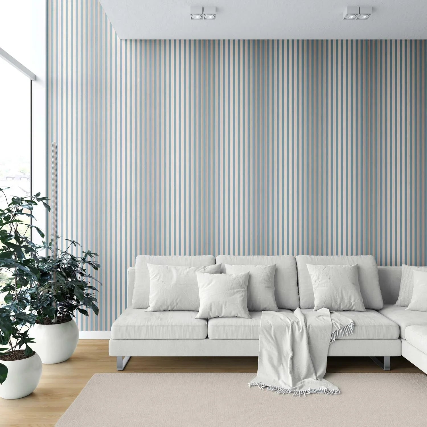 Geometric Striped Shower Toilet Wallpaper Sample (Blue)