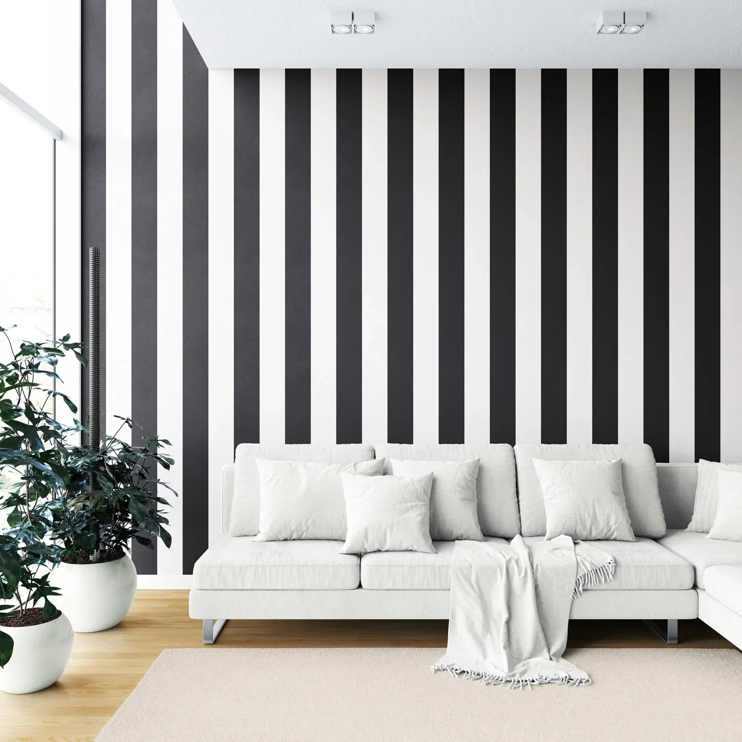 Neutral Geometric Striped Kitchen Wallpaper Sample (Black/ White)