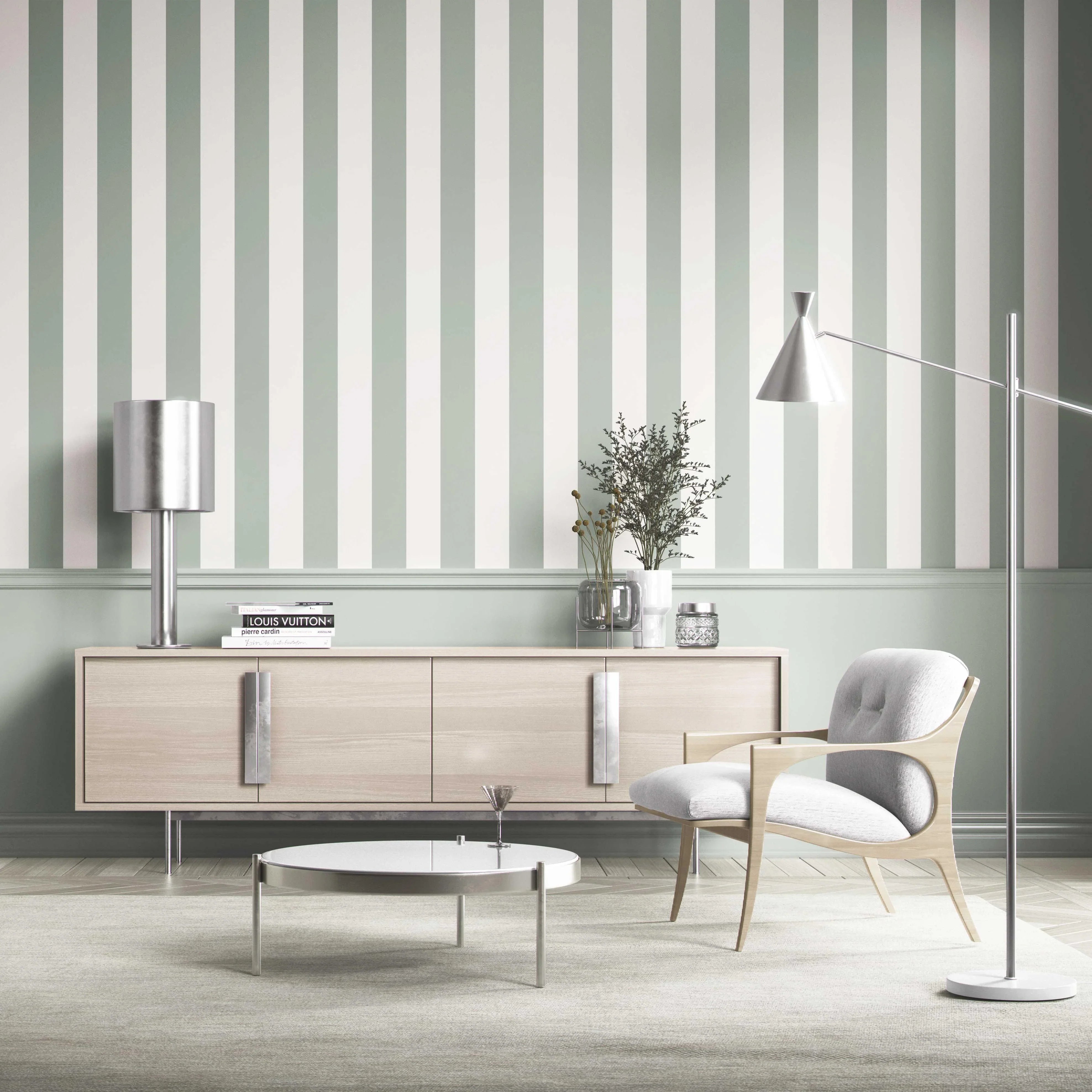 Geometric Striped Shower Toilet Wallpaper Sample (Green)