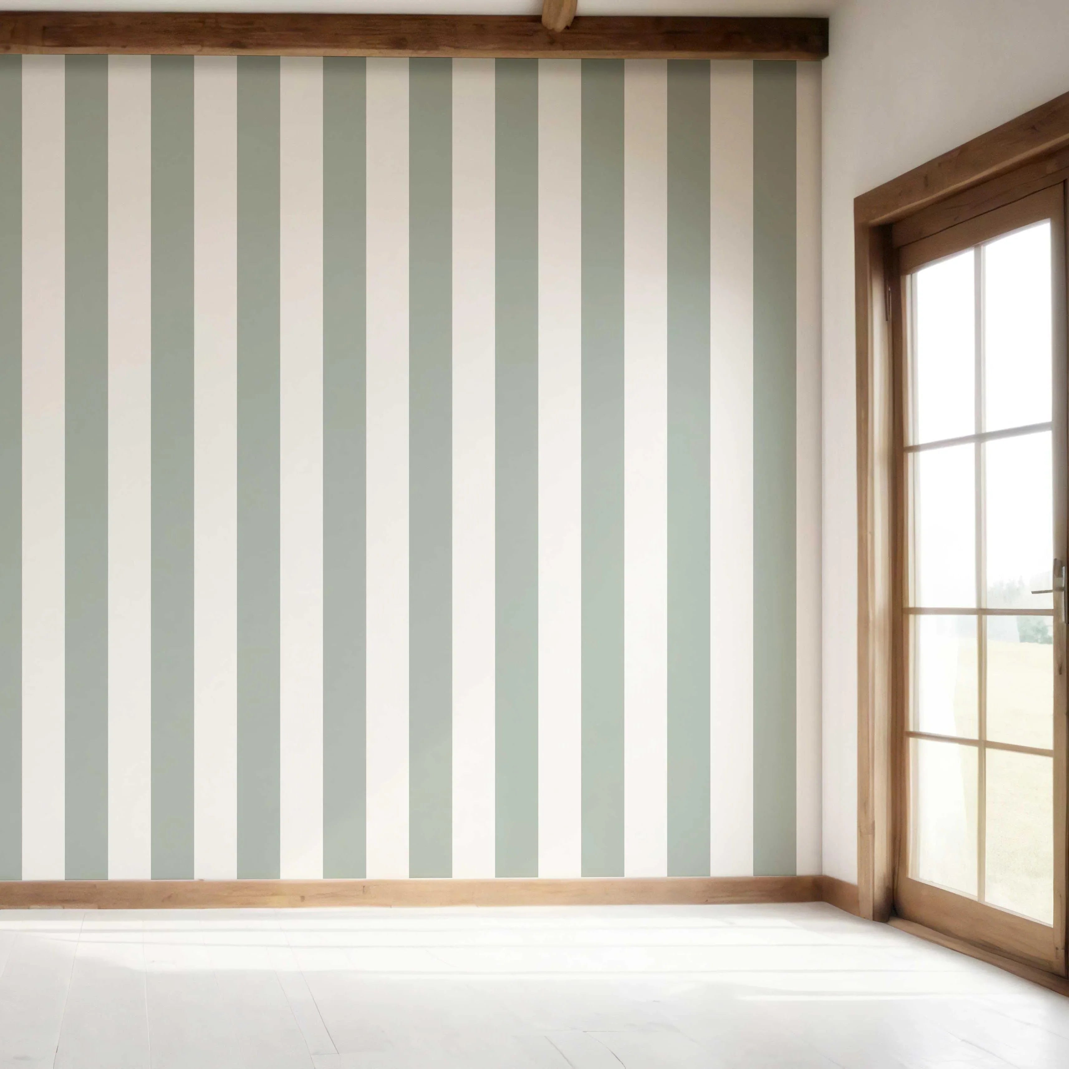 Geometric Striped Bedroom Wallpaper Sample (Green)