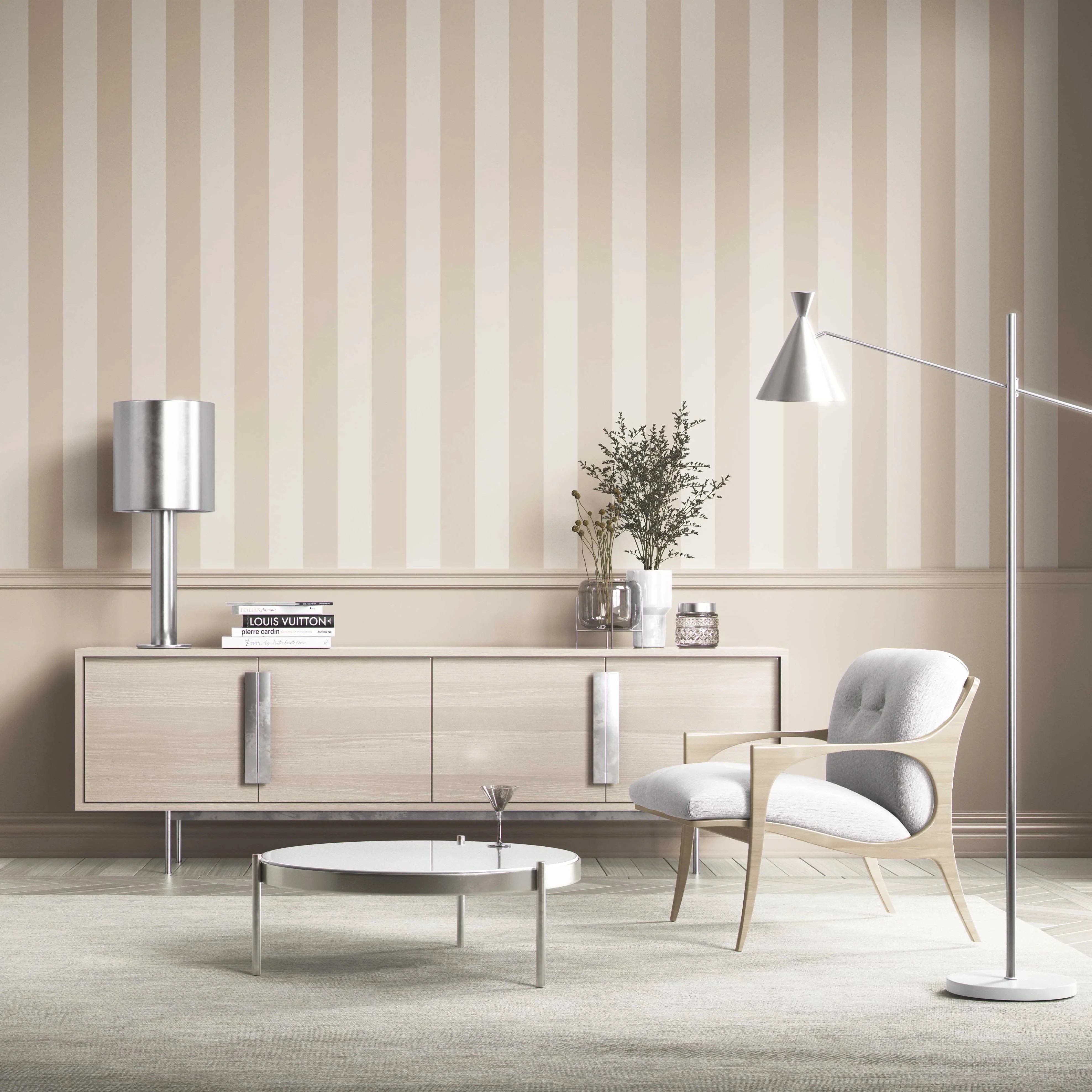 Geometric Striped Kitchen Wallpaper (Wheat Beige/ Cream)
