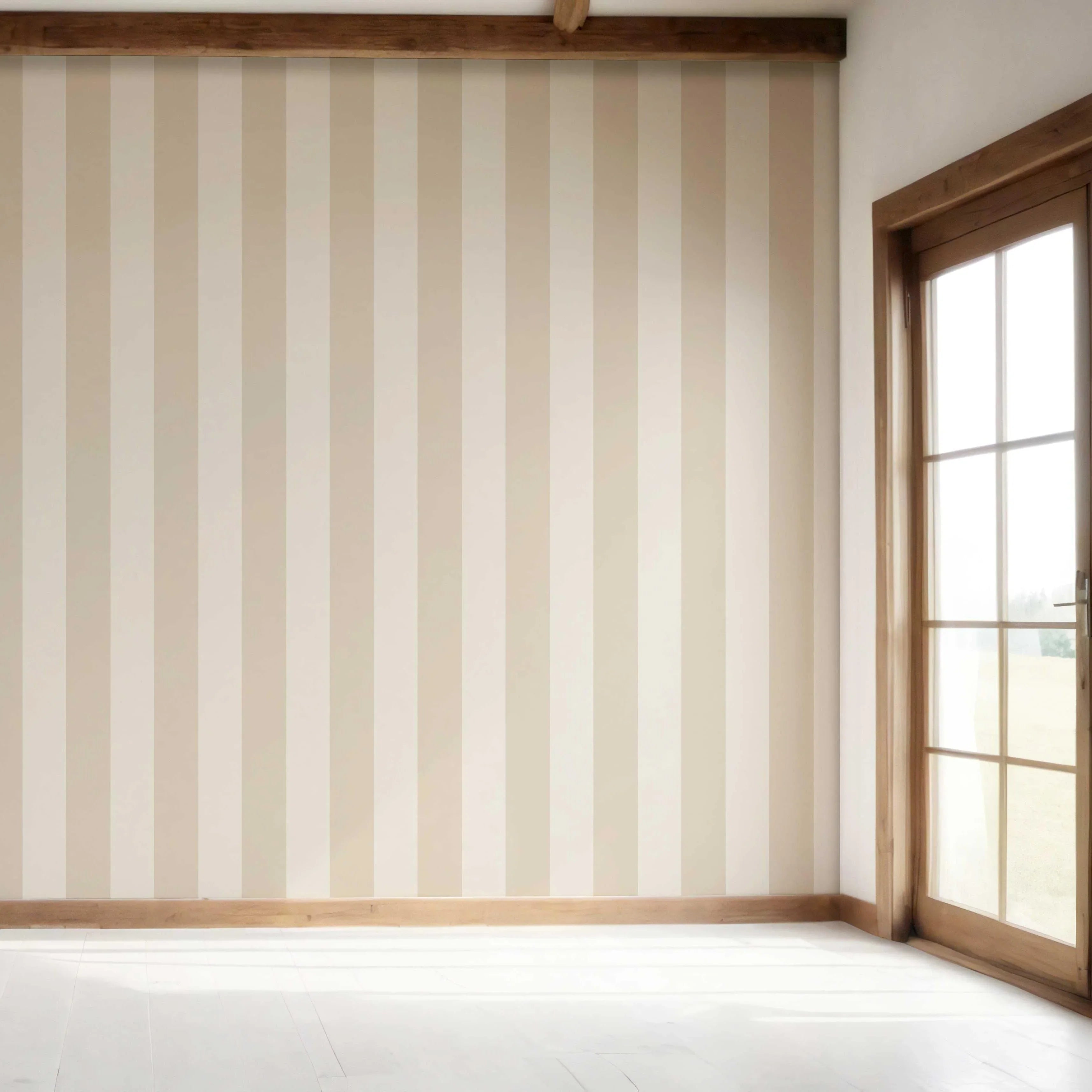 Geometric Striped Bedroom Wallpaper Sample (Wheat Beige/ Cream)