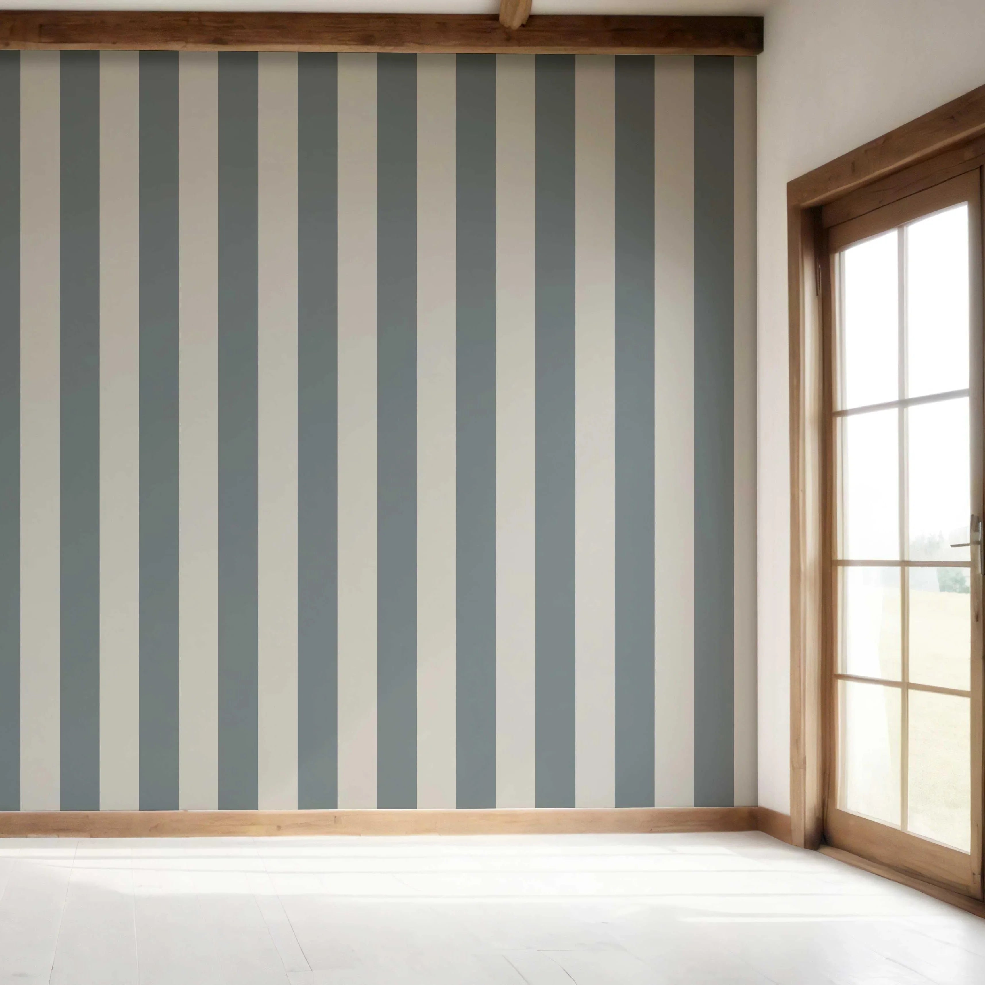 Neutral Geometric Striped Bedroom Wallpaper Sample (Slate Blue/ Grey)