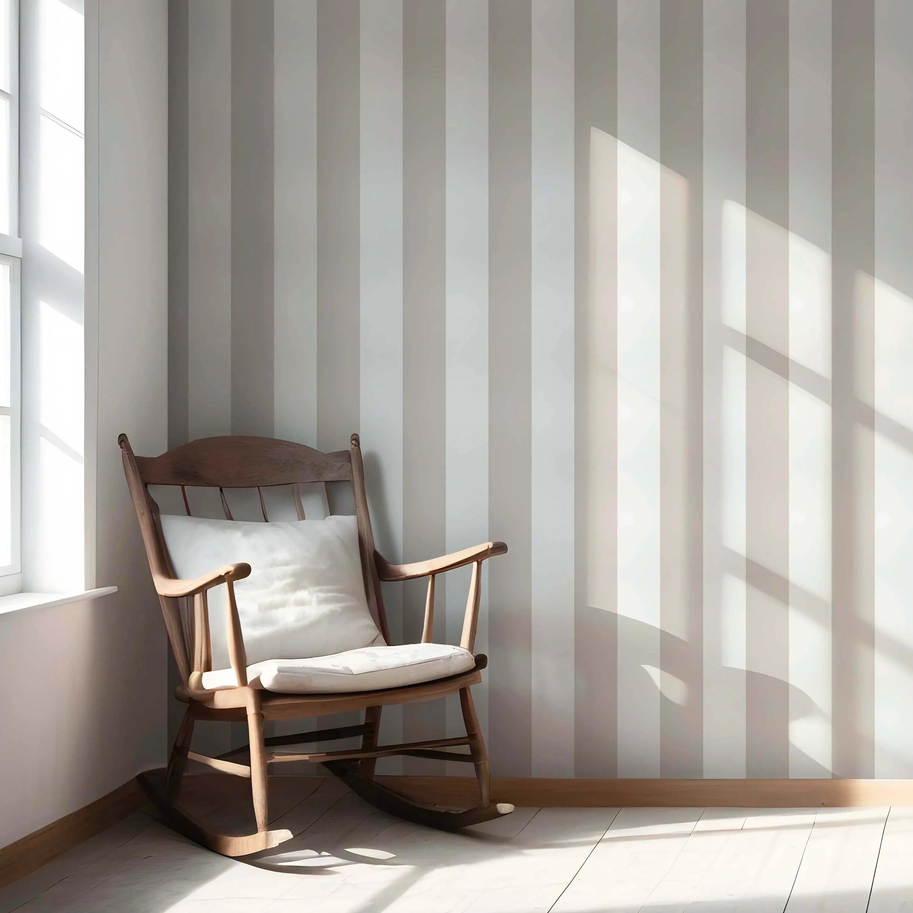 Neutral Geometric Striped Nursery Wallpaper Sample (Beige/ Greige/ White)