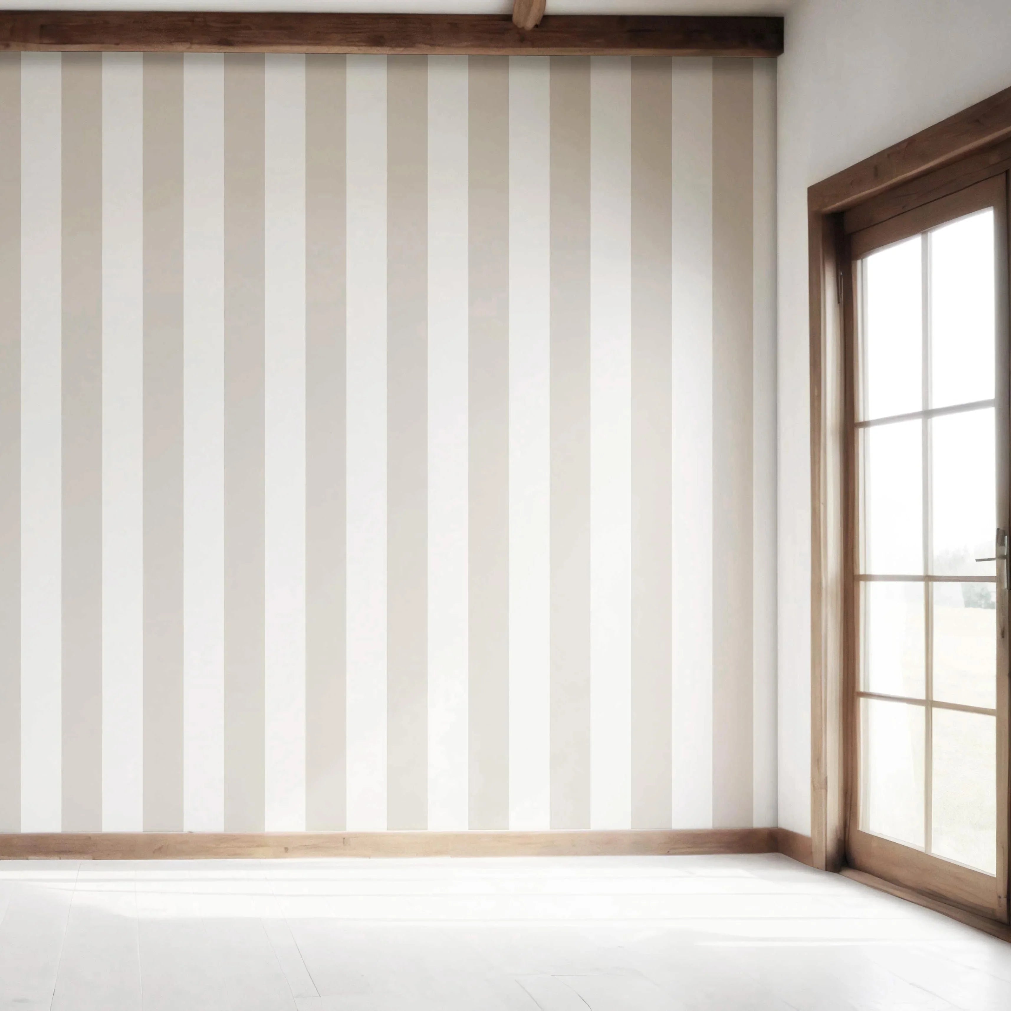 Neutral Geometric Striped Bedroom Wallpaper Sample (Beige/ Greige/ White)
