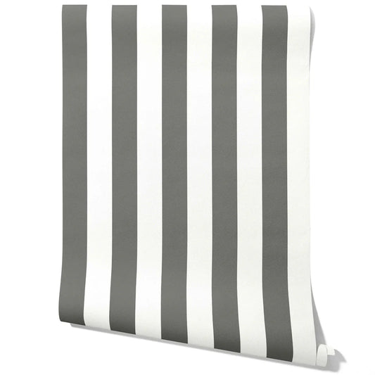 Neutral Geometric Striped Traditional Wallpaper Sample (Dark Gray/ White)