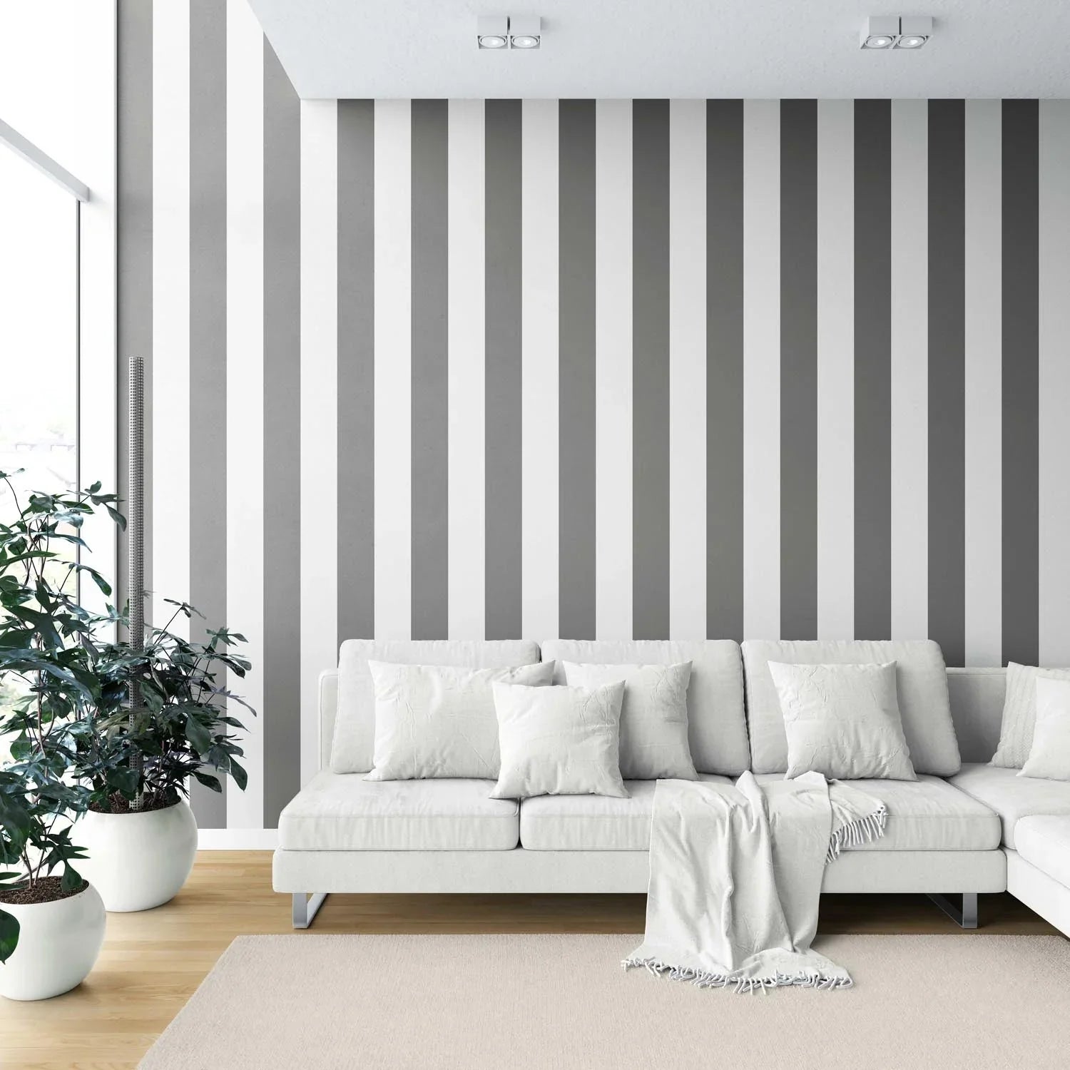 Neutral Geometric Striped Kitchen Wallpaper Sample (Dark Grey/ White)