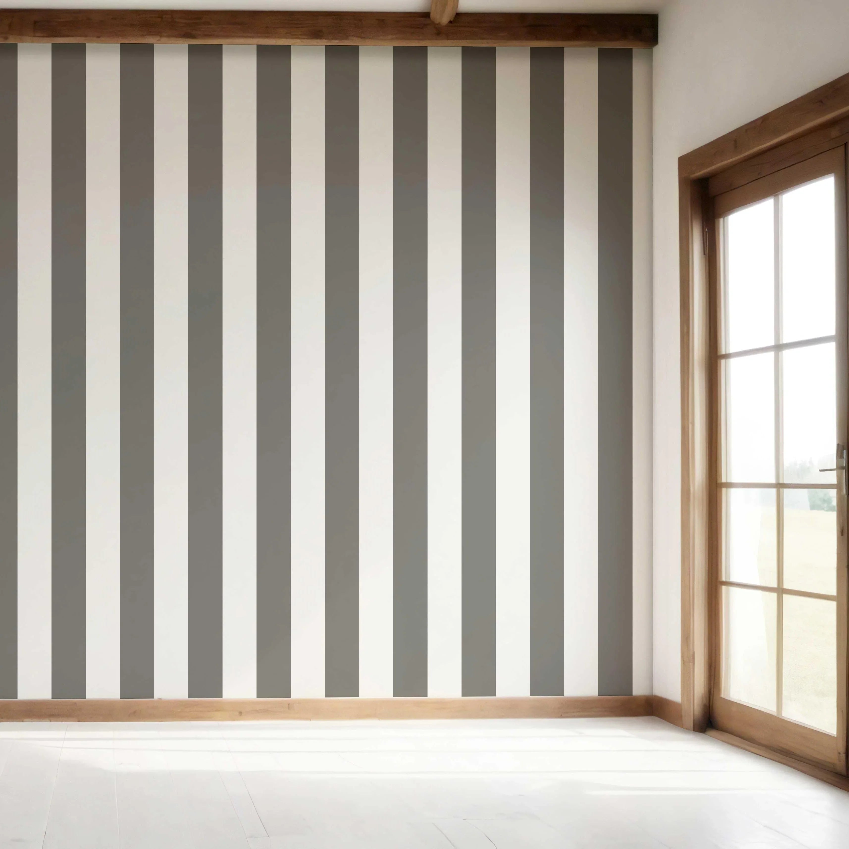 Neutral Geometric Striped Bedroom Wallpaper Sample (Dark Grey/ White)