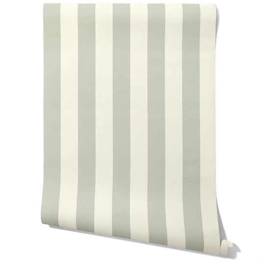 Neutral Geometric Striped Traditional Wallpaper Sample (Sage Gray/ Cream)