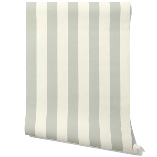 Neutral Geometric Striped Traditional Wallpaper (Sage Grey/ Cream)
