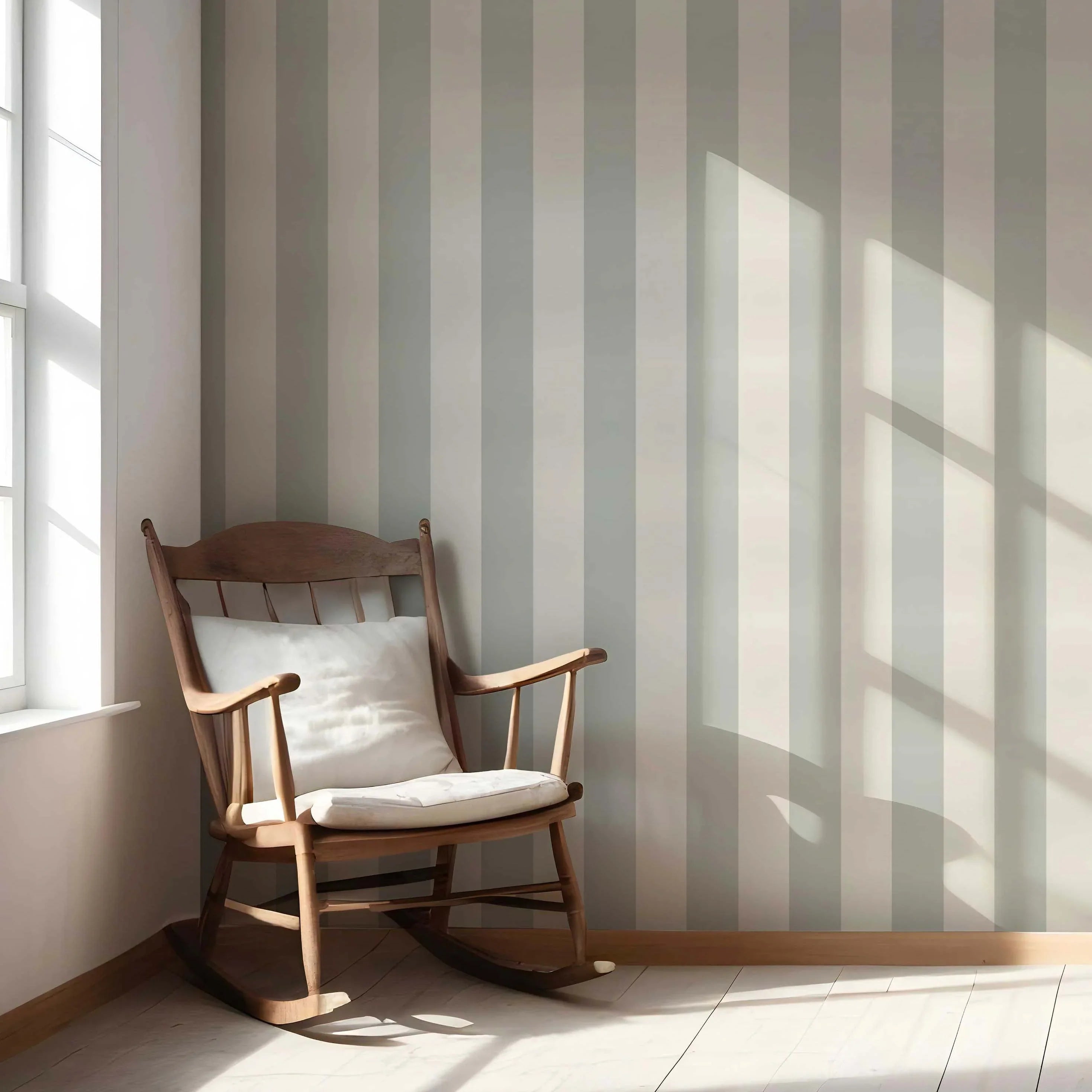 Neutral Geometric Striped Nursery Wallpaper Sample (Sage Grey/ Cream)
